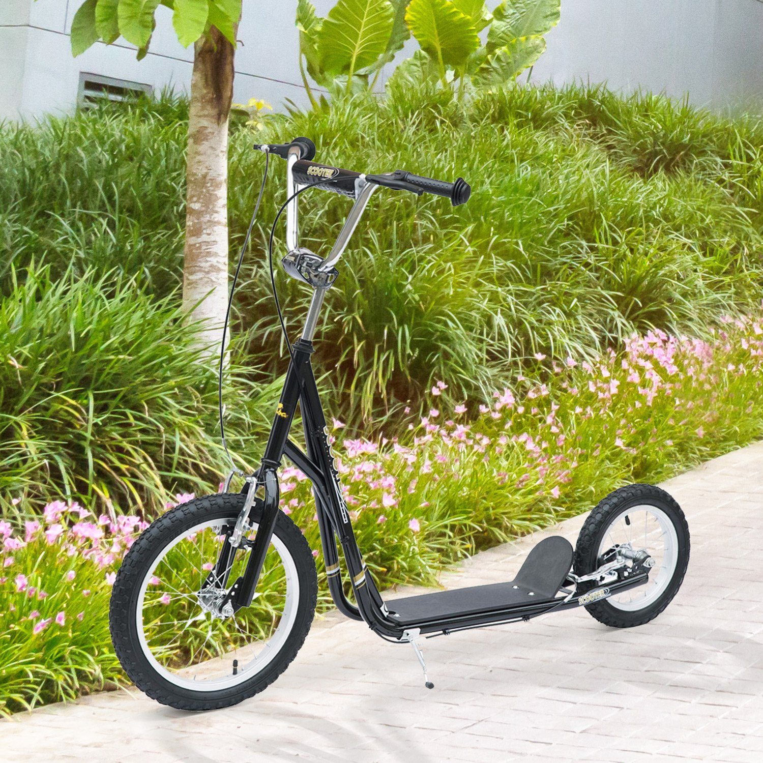 HOMCOM Scooter Kinderroller Scooter Tretroller mit Bremsen für 5+Jahre Kinder Schwarz, (1 tlg), L135 x B58 x H92-100 cm