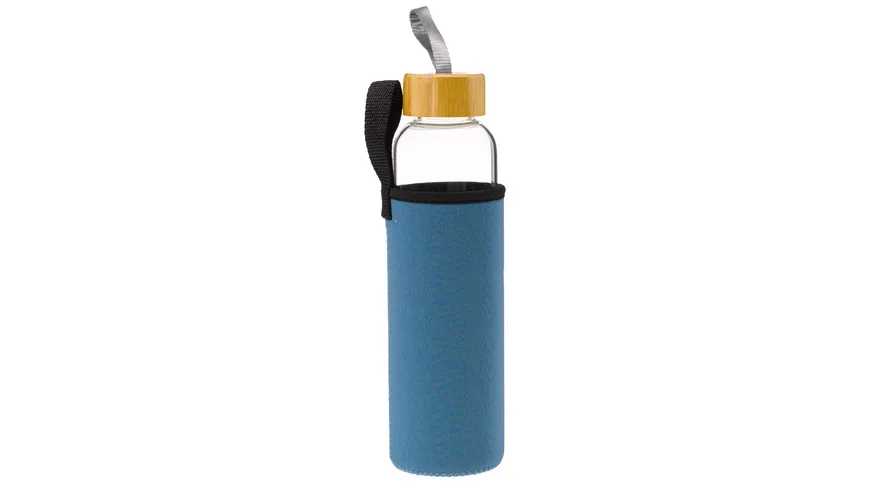TRENDSHOP Trinkflasche aus Glas mit Neoprenhülle 0,55l petrol