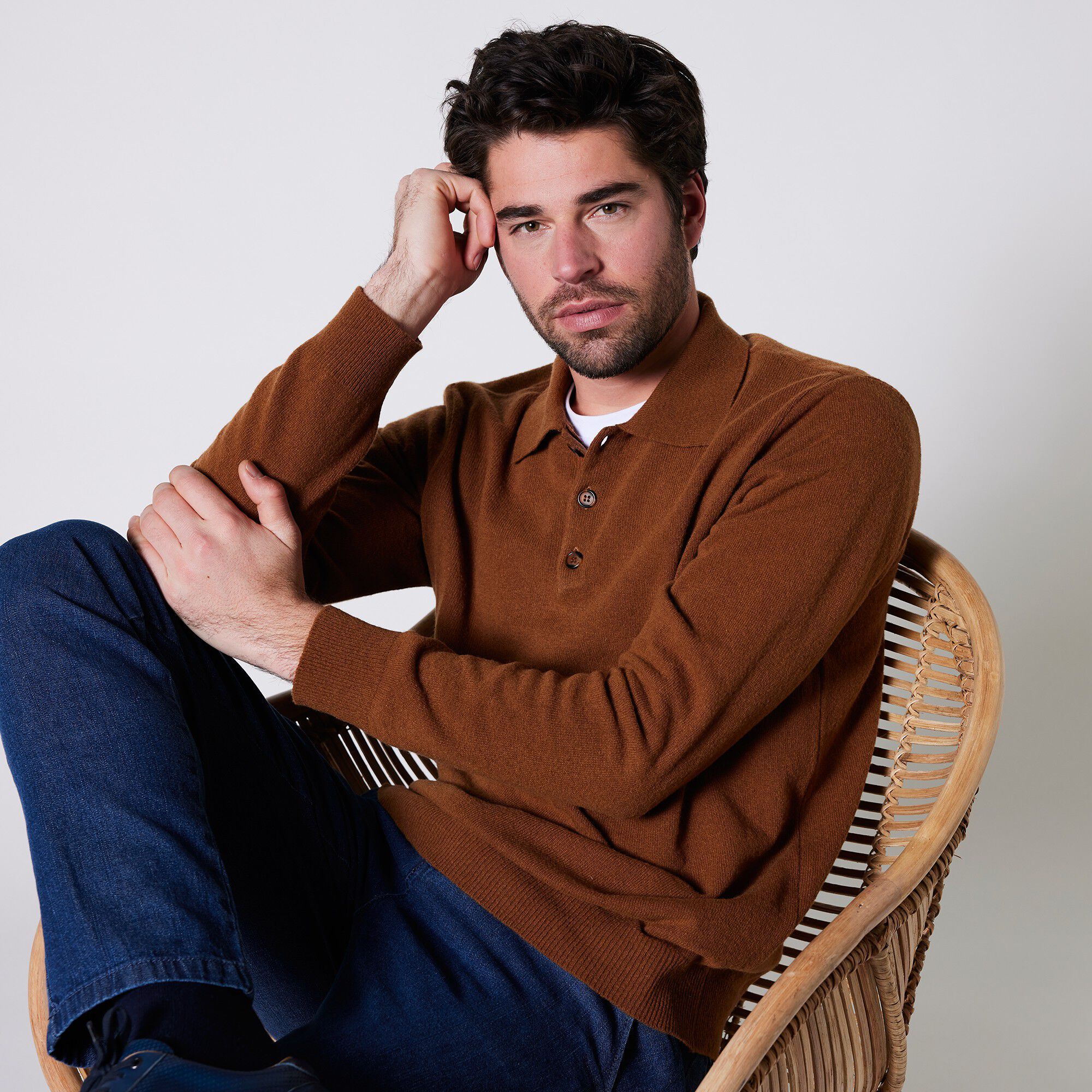 Pull col polo boutonné 80% laine
