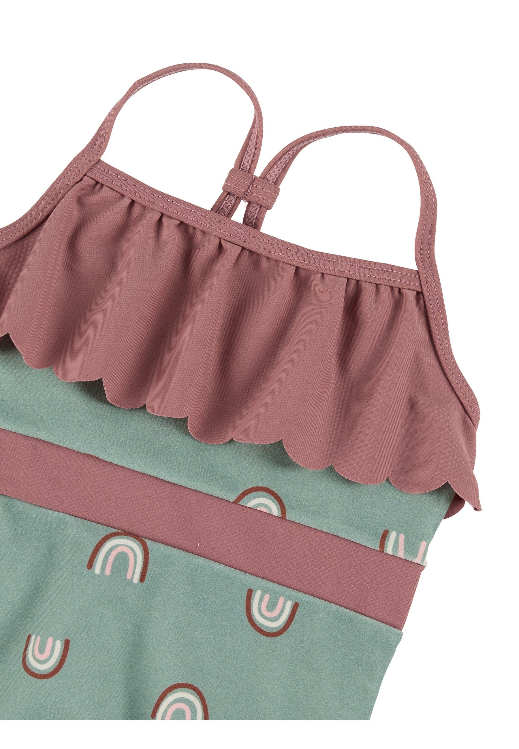 Sterntaler® Badeanzug Badeanzug Regenbogen (1-St., Kinderbadeanzug mit Windelfutter, Schwimmshirt gemustert) Schwimmanzug mit Volant am Halsauschnitt, Baby Badeanzug