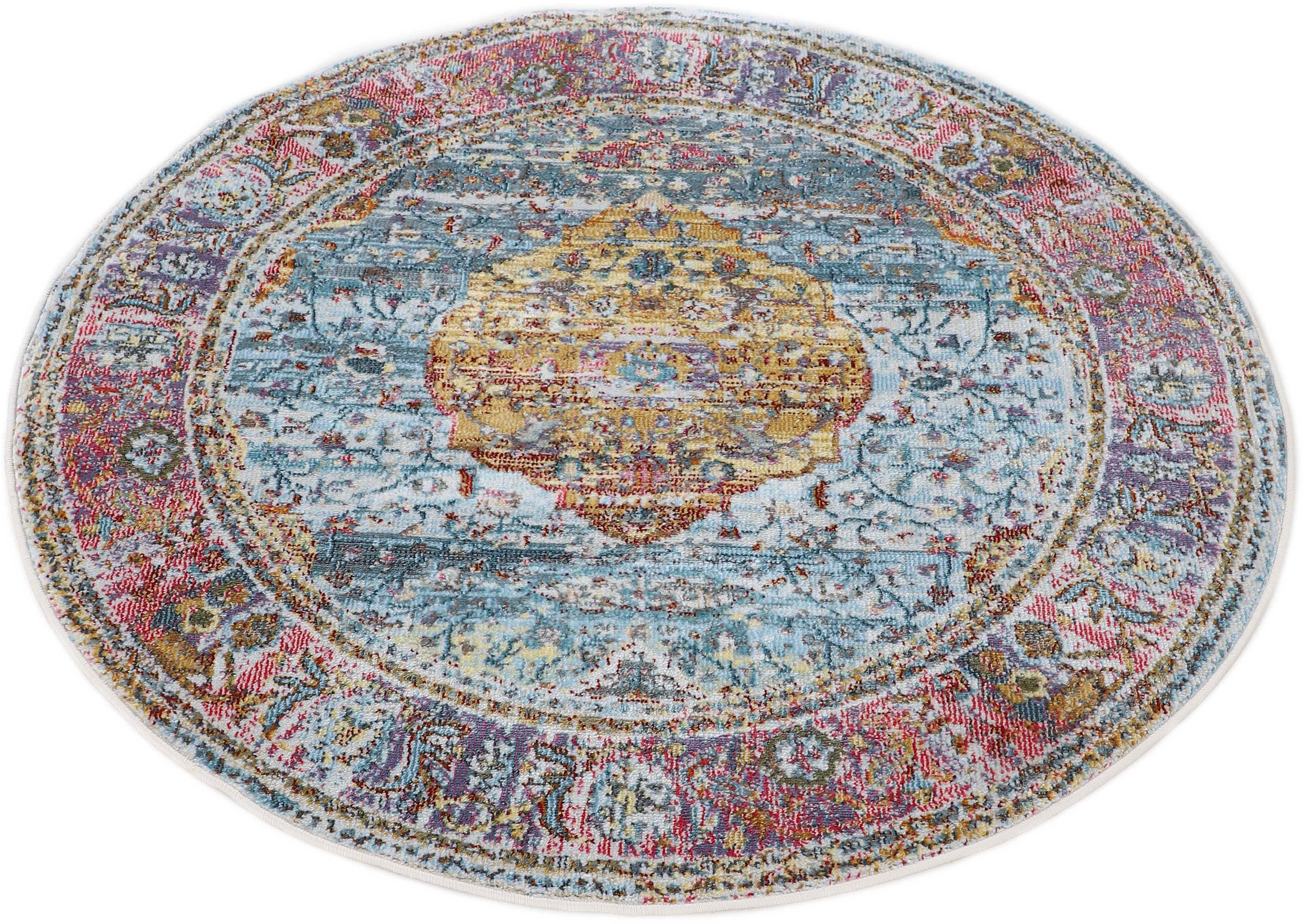 Teppich Esha, carpetfine, rund, Höhe: 8 mm, Vintage Orient Look, in schöner Farbgebung, Wohnzimmer
