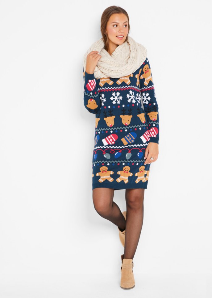 Kurzes Weihnachts-Strickkleid Lebkuchen