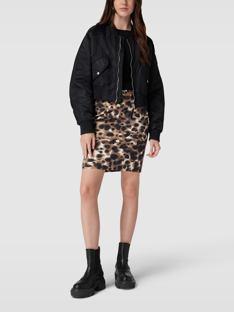 Knielanger Rock mit Animal-Print in cognac