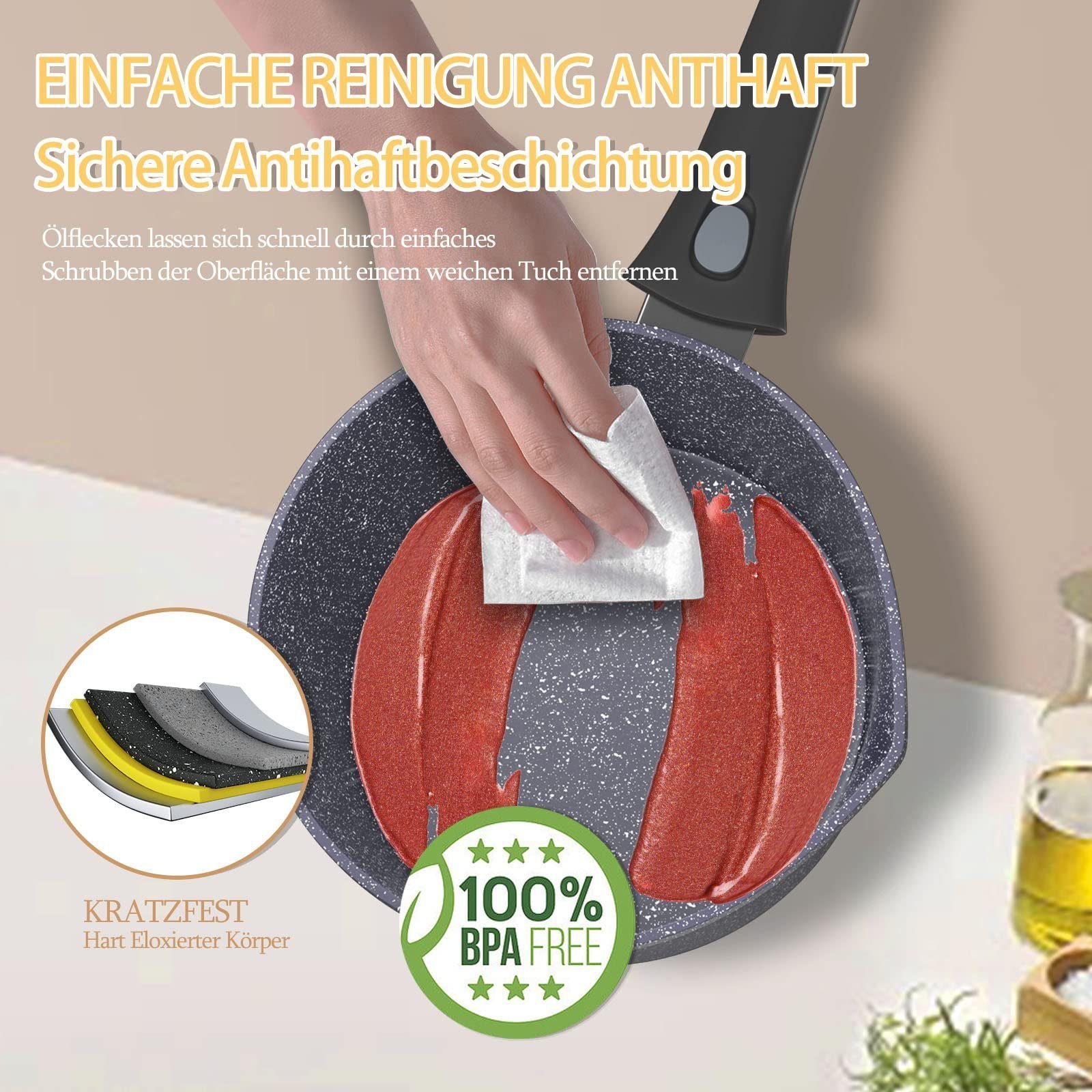 HOMELUX Kasserolle 16/28/20 cm Milchtopf Induktion Topf mit Ausgießer Abnehmbarer Griff, Aluminium, induktionsgeeignet