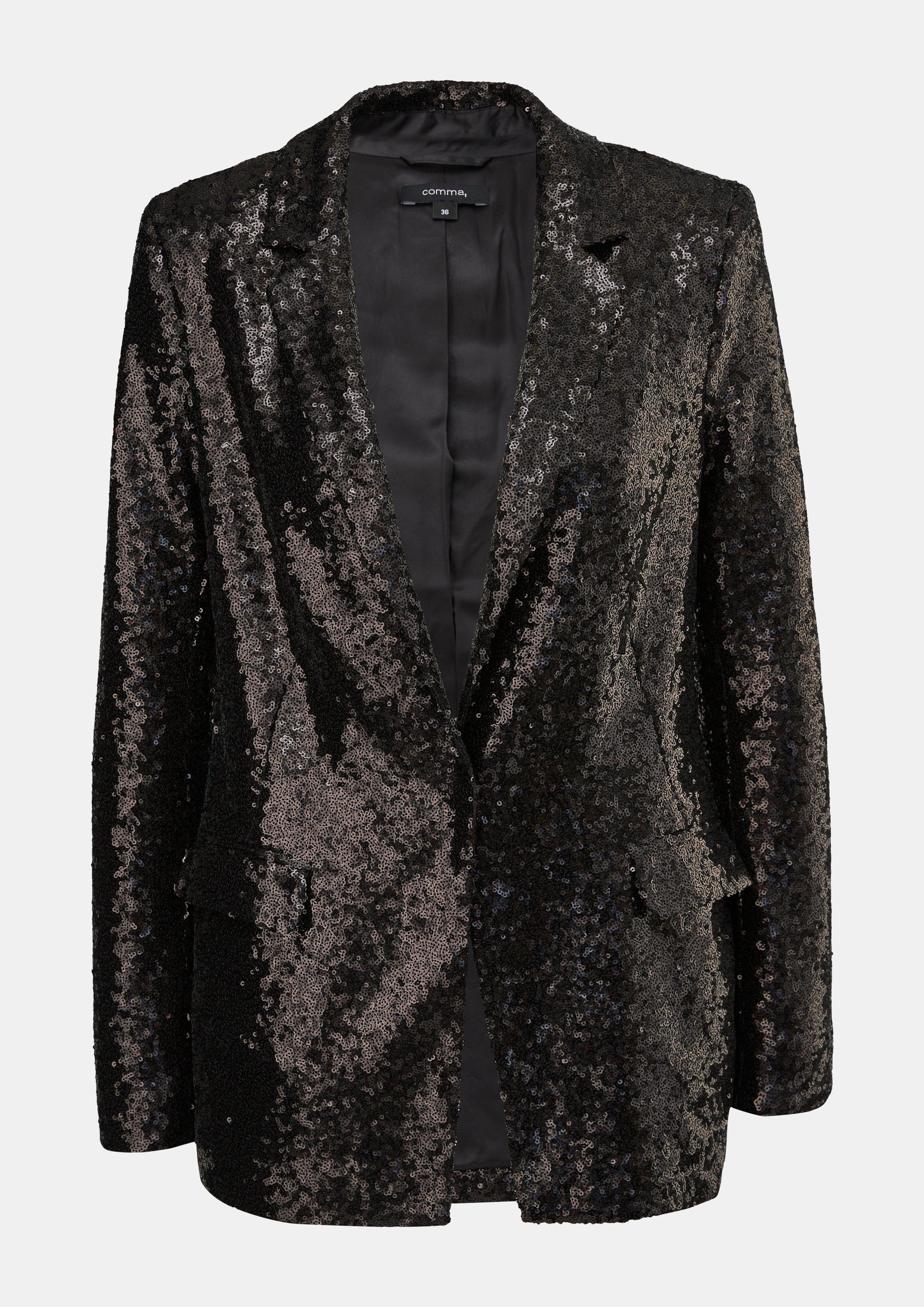 Comma Blusenblazer Longblazer mit Pailletten Pailletten