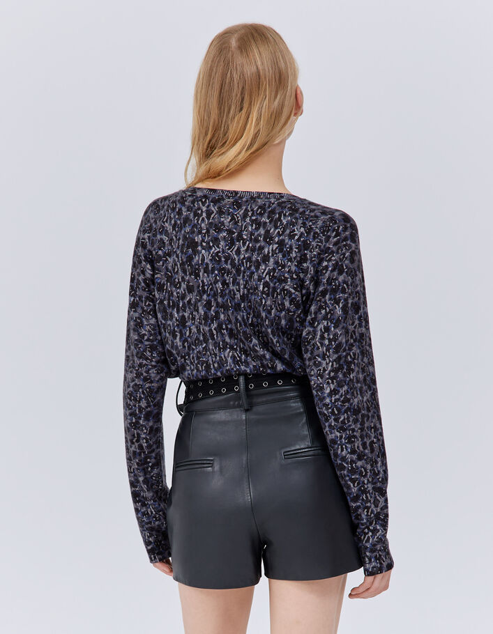 Pull marine tricot à imprimé tachiste Femme
