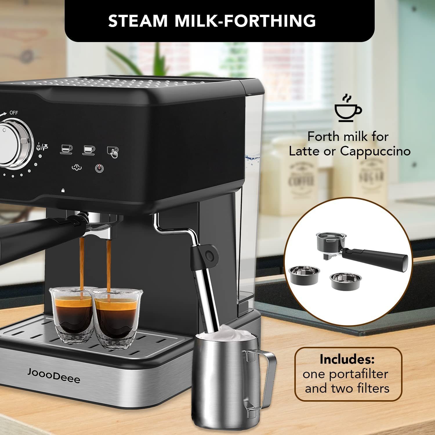 Diyarts Siebträger-/Filterkaffeemaschine, Milchschaumdüse Espressomaschine 15 Bar 950W LED-Touchscreen