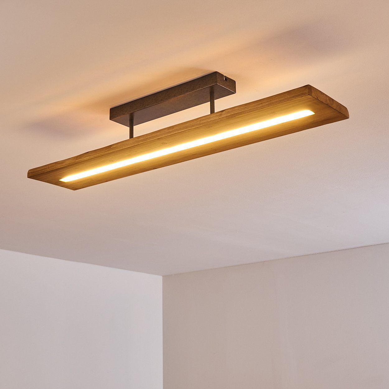 hofstein Deckenleuchte Volano dimmbare Deckenlampe aus dunklem Holz und Metall, Dunkelgrau, 3000 Kelvin, 3000 Lumen, moderne Zimmerlampe, dimmbar über den Lichtschalter