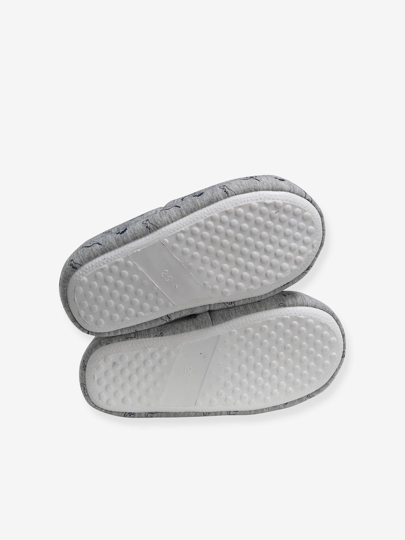 Chaussons intérieur peluche garçon dinosaures gris