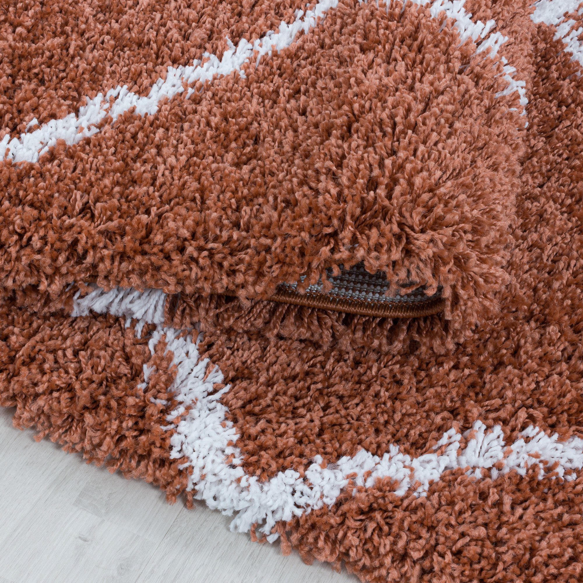 Hochflor-Teppich Rauten Design, Carpetsale24, Rund, Höhe: 30 mm, Runder Teppich Wohnzimmer Geometrisch Design Shaggy Langflor