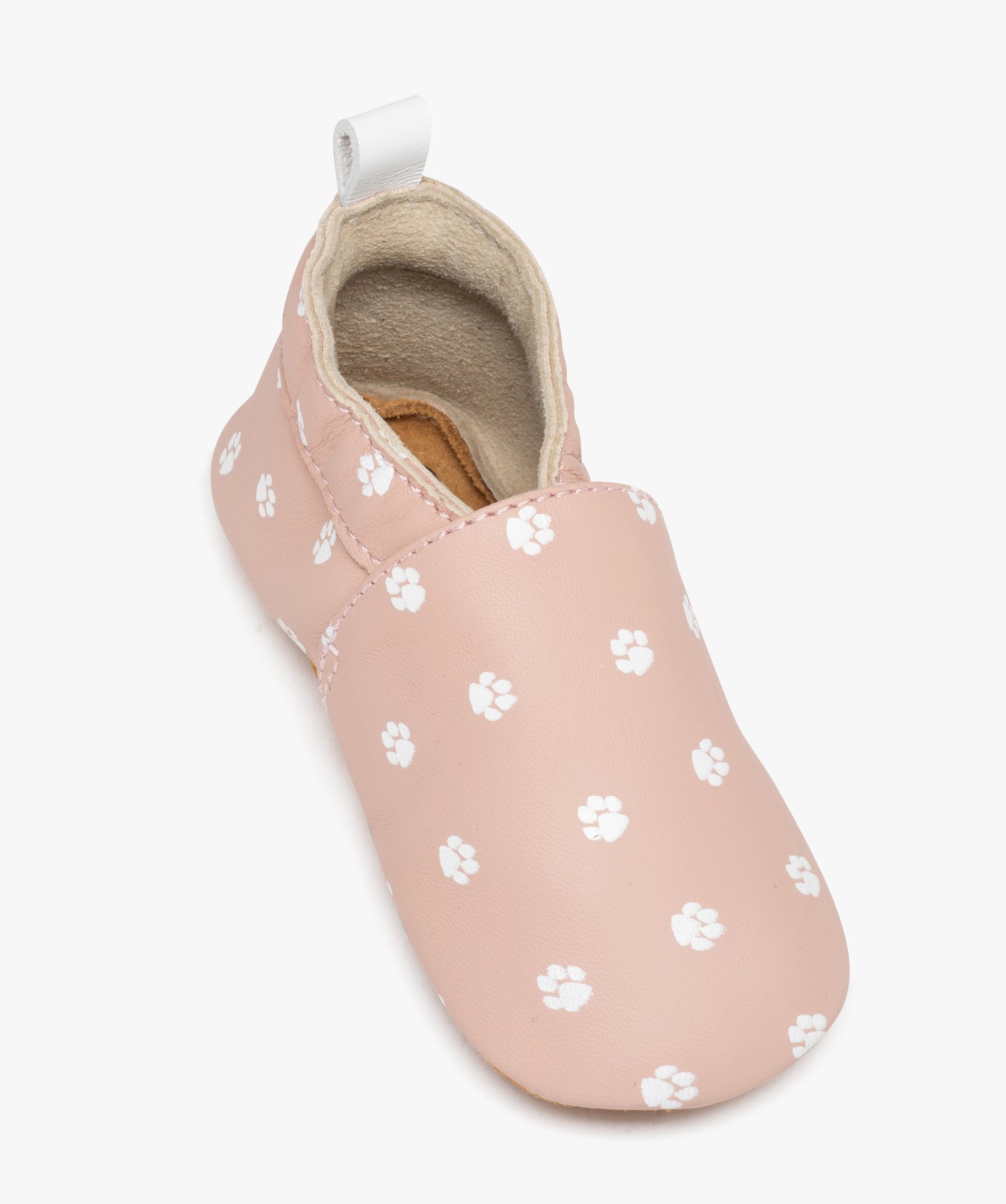 Chaussons bébé fille dessus en cuir imprimé pattes de chat rose | GEMO