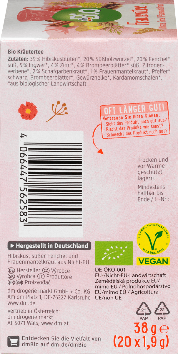 Kräutertee \Frauentee\ mit Hibiskus, Ingwer, Fenchel und Zimt (20 x 1,9g), 20 St