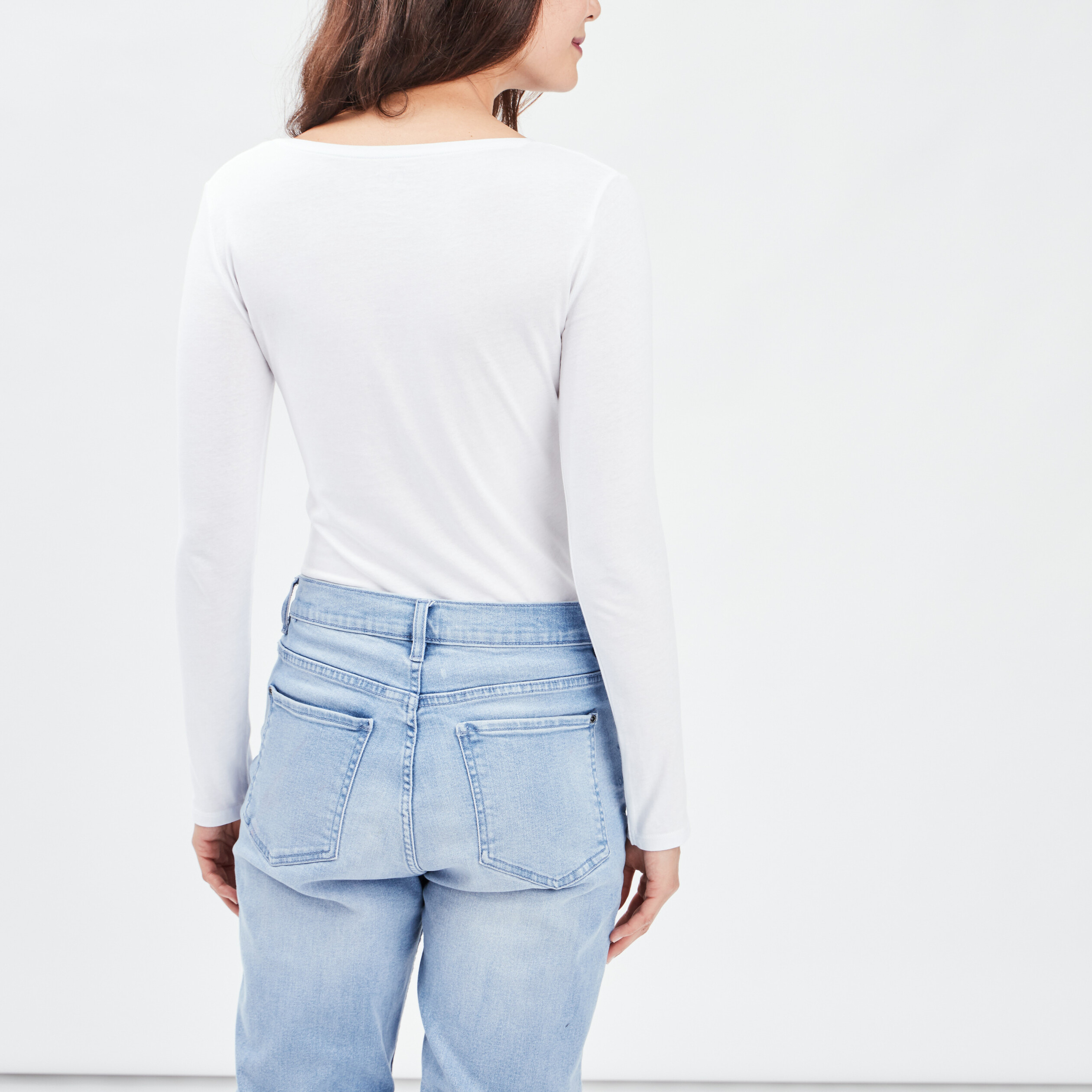 T-shirt coton manches longues blanc femme | La Halle