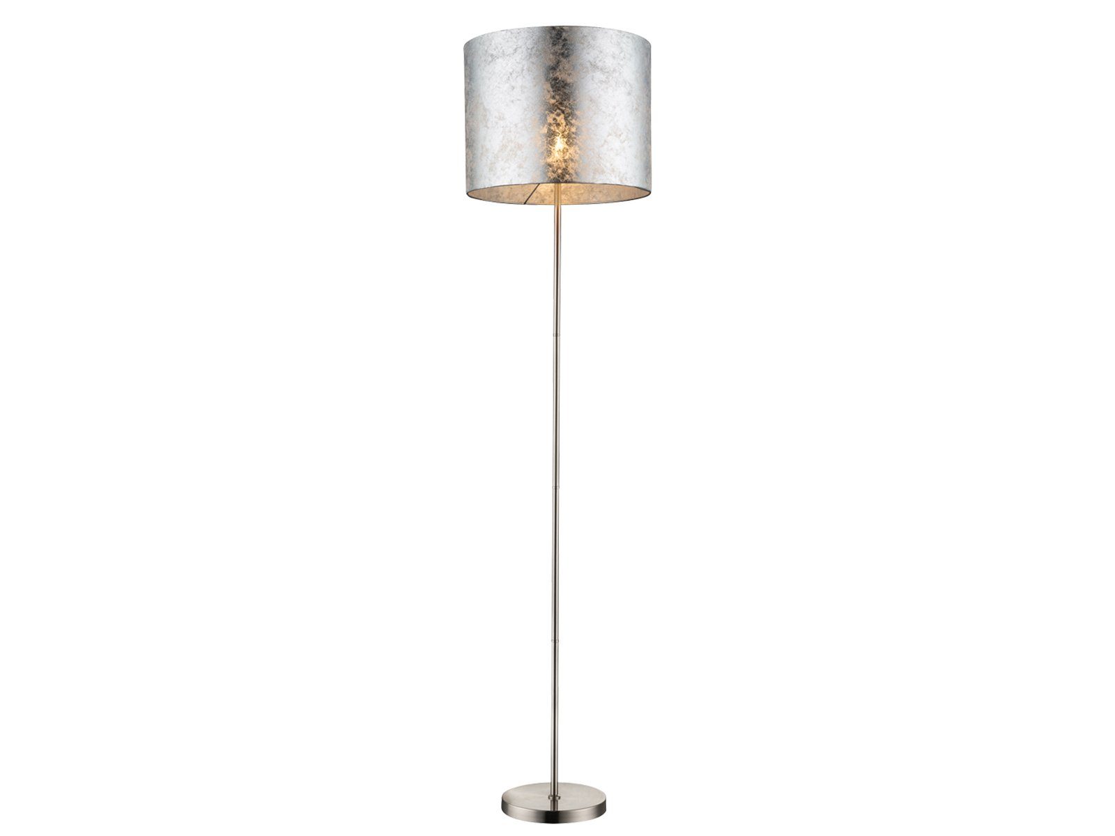 meineWunschleuchte LED Stehlampe, Leuchte ist über den Fußschalter dimmbar, LED wechselbar, warmweiß, ausgefallene moderne Designer-lampen Lampenschirm Stoff Silber H 160cm