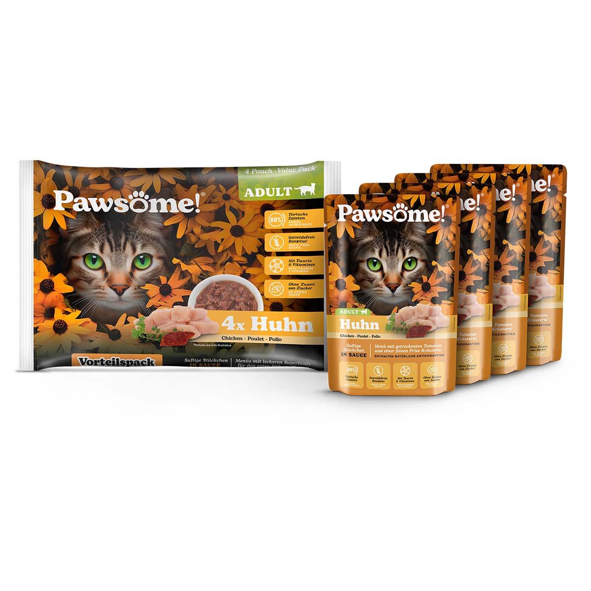 Pawsome Adult Huhn Flowpack 4x85g günstig kaufen bei ZooRoyal
