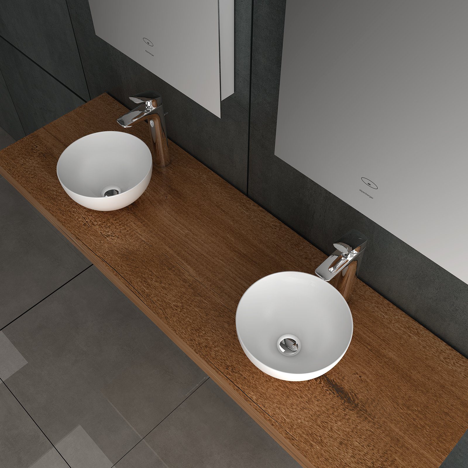 Alpenberger Waschschüssel Keramik Aufsatzwaschbecken, Waschschale ohne Hahnloch (1-tlg., Waschbecken Schüssel), hygienisches Keramik Handwaschbecken Rund mit Nano Beschichtung