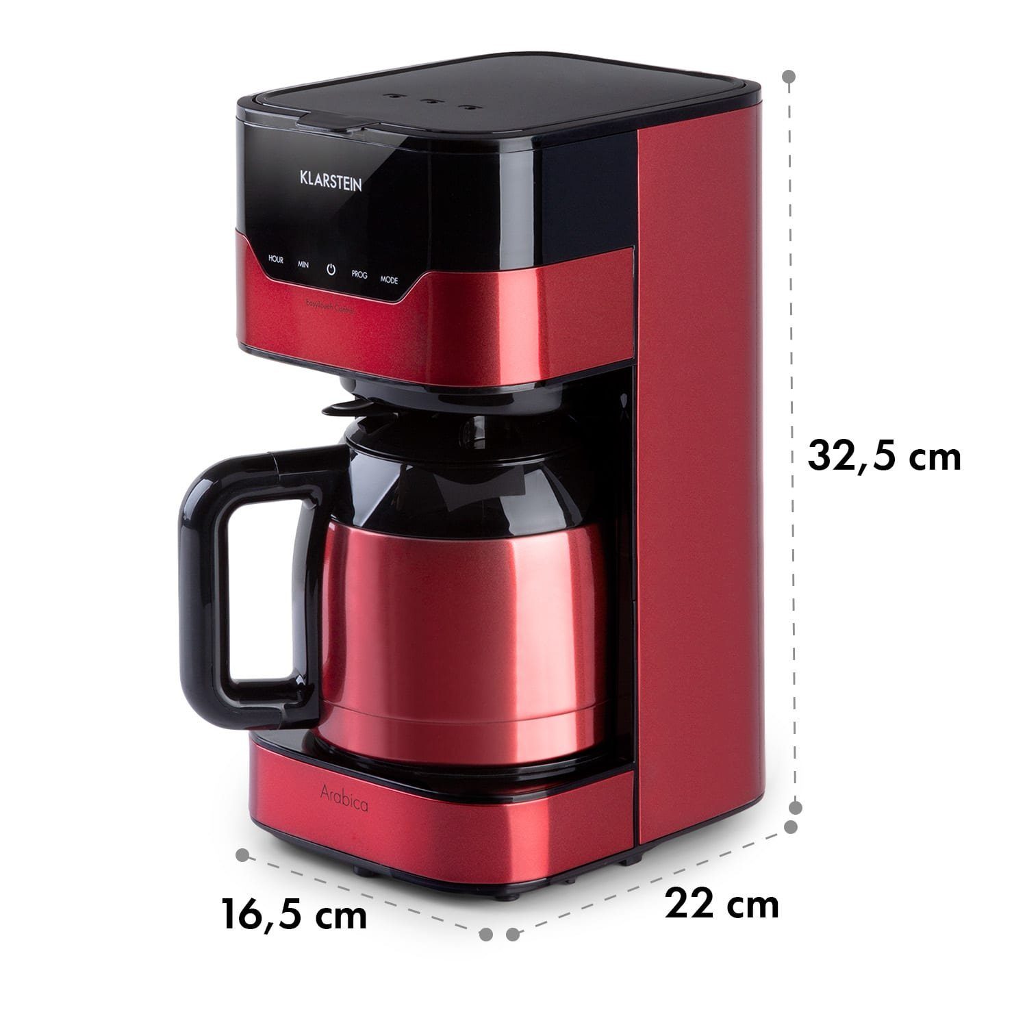 Klarstein Filterkaffeemaschine Arabica, 1.2l Kaffeekanne, Leichte Bedienung: EasyTouch Control Bedienoberfläche und LC-Display