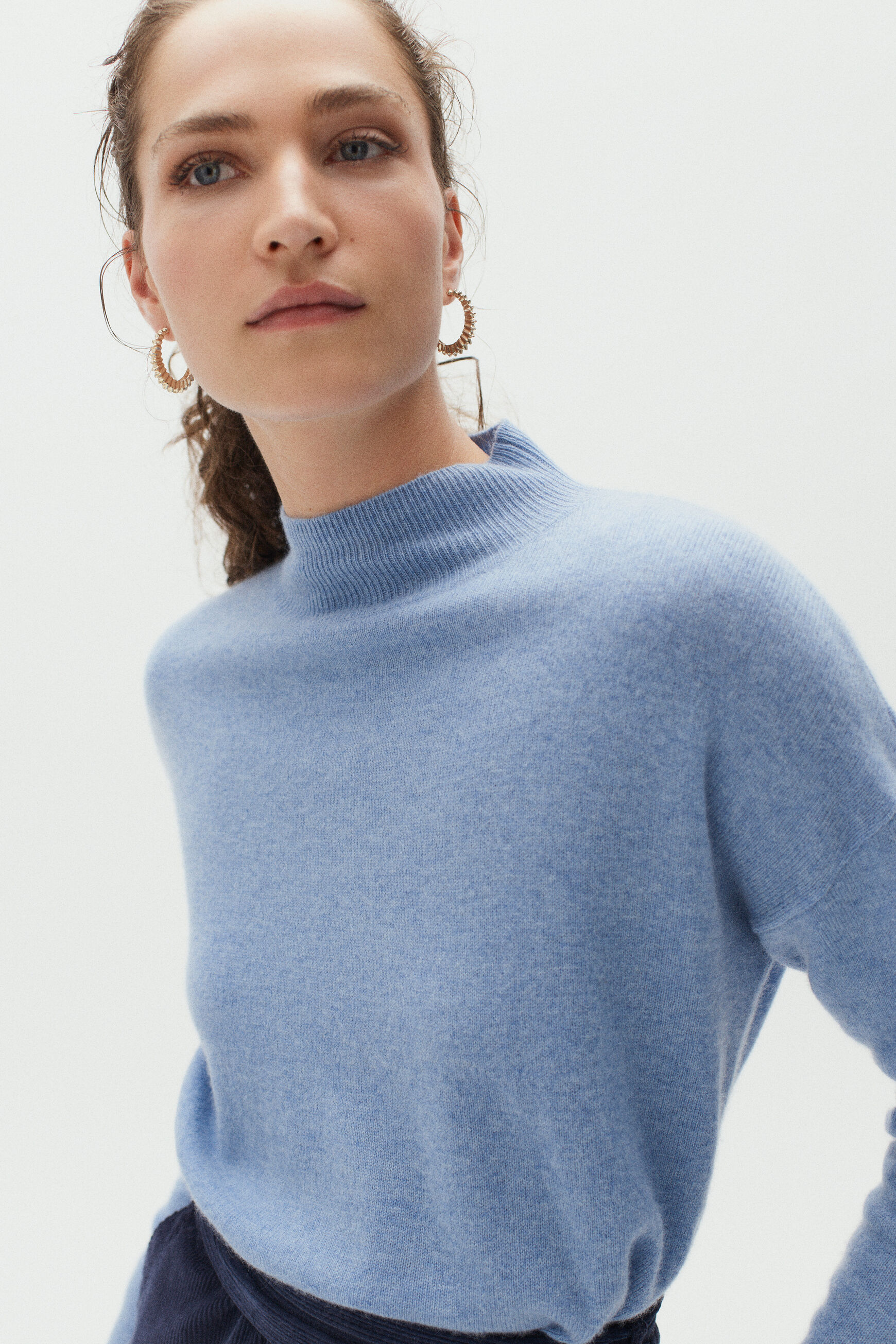 pull bibus 100% cachemire denim stone femme