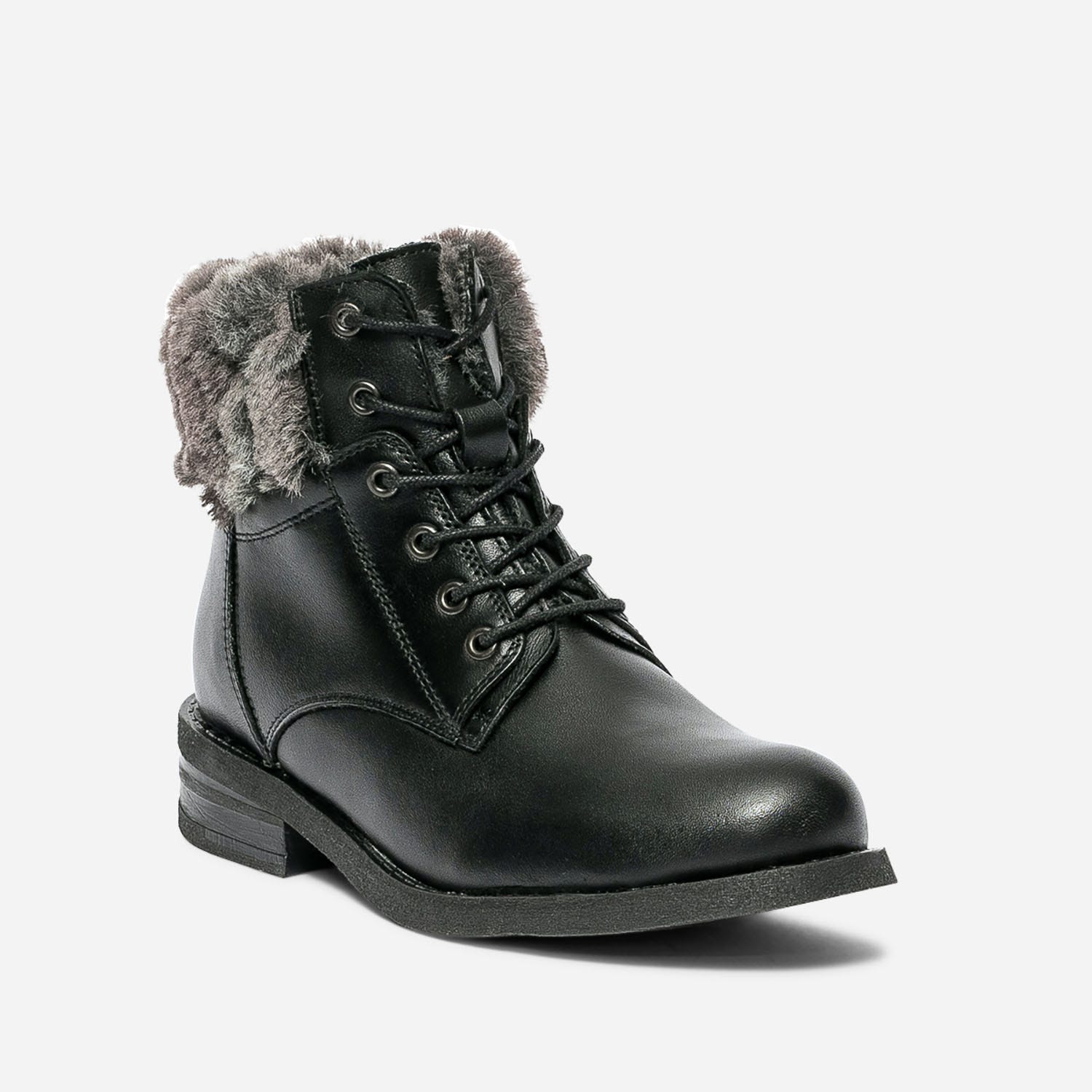 Bottine noire fourrée en cuir