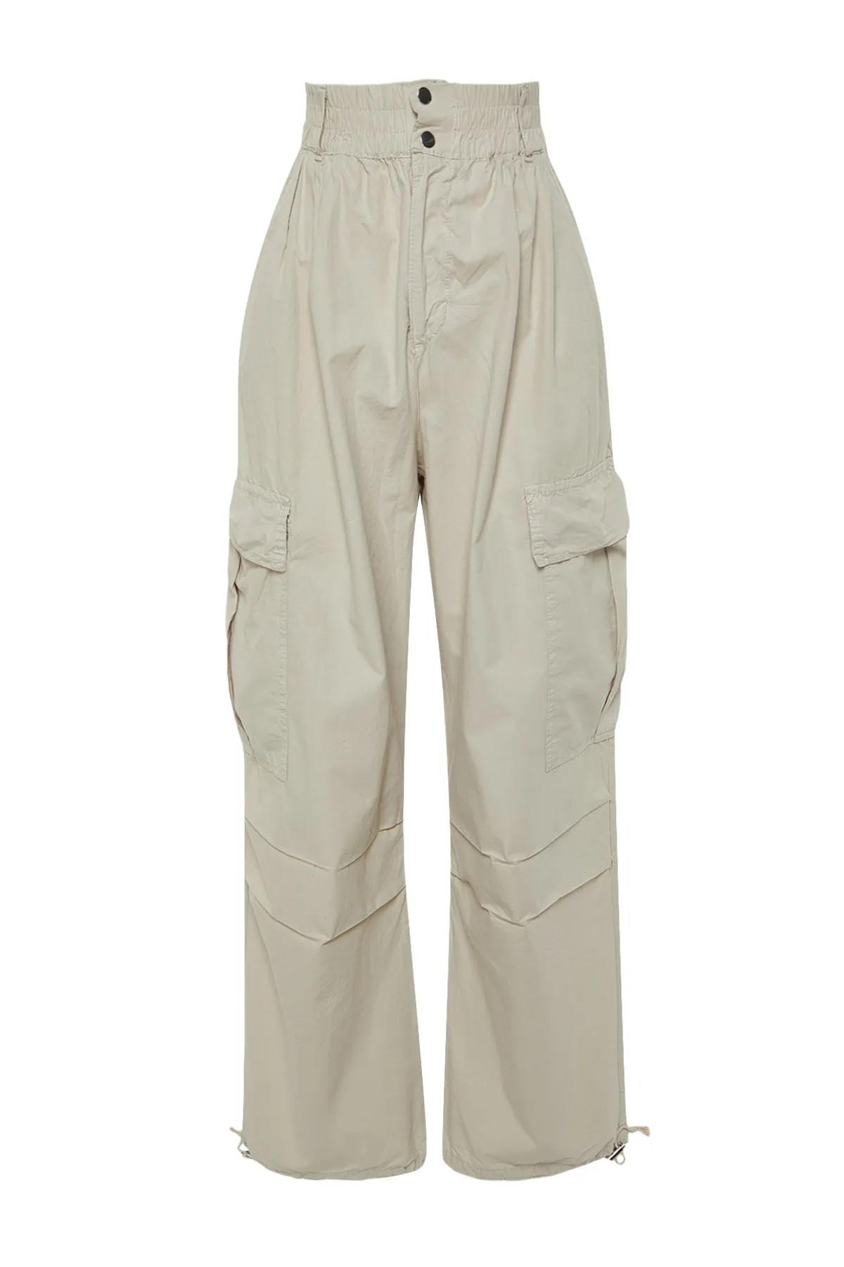 Trendyol Collection  Ecrufarbene Fallschirmjeans mit hoher Taille und weitem Bein und Taschendetail TWOSS23JE00207