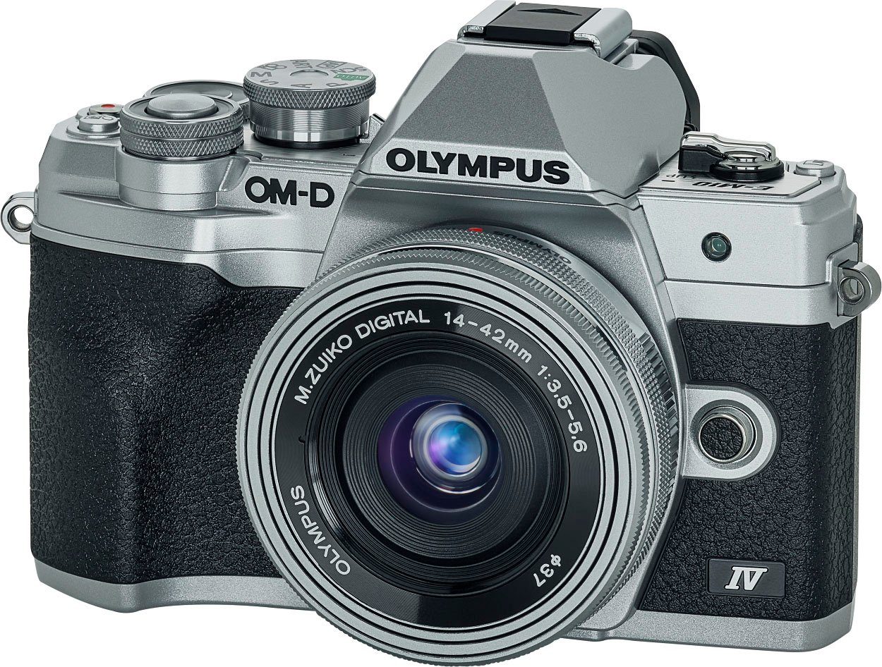 Olympus E-M10 Mark IV Systemkamera (M.Zuiko Digital ED 14‑42mm F3,5-5,6 EZ Pancake, 20,3 MP, Bluetooth, WLAN (WiFi), +BLS-50, F-5AC USB-AC Adapter, USB cable, Shoulder Strap)