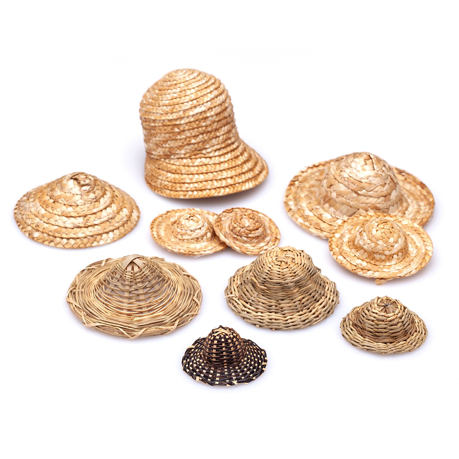 Strohhüte-Sortiment, 4–10 cm, 10 Stück