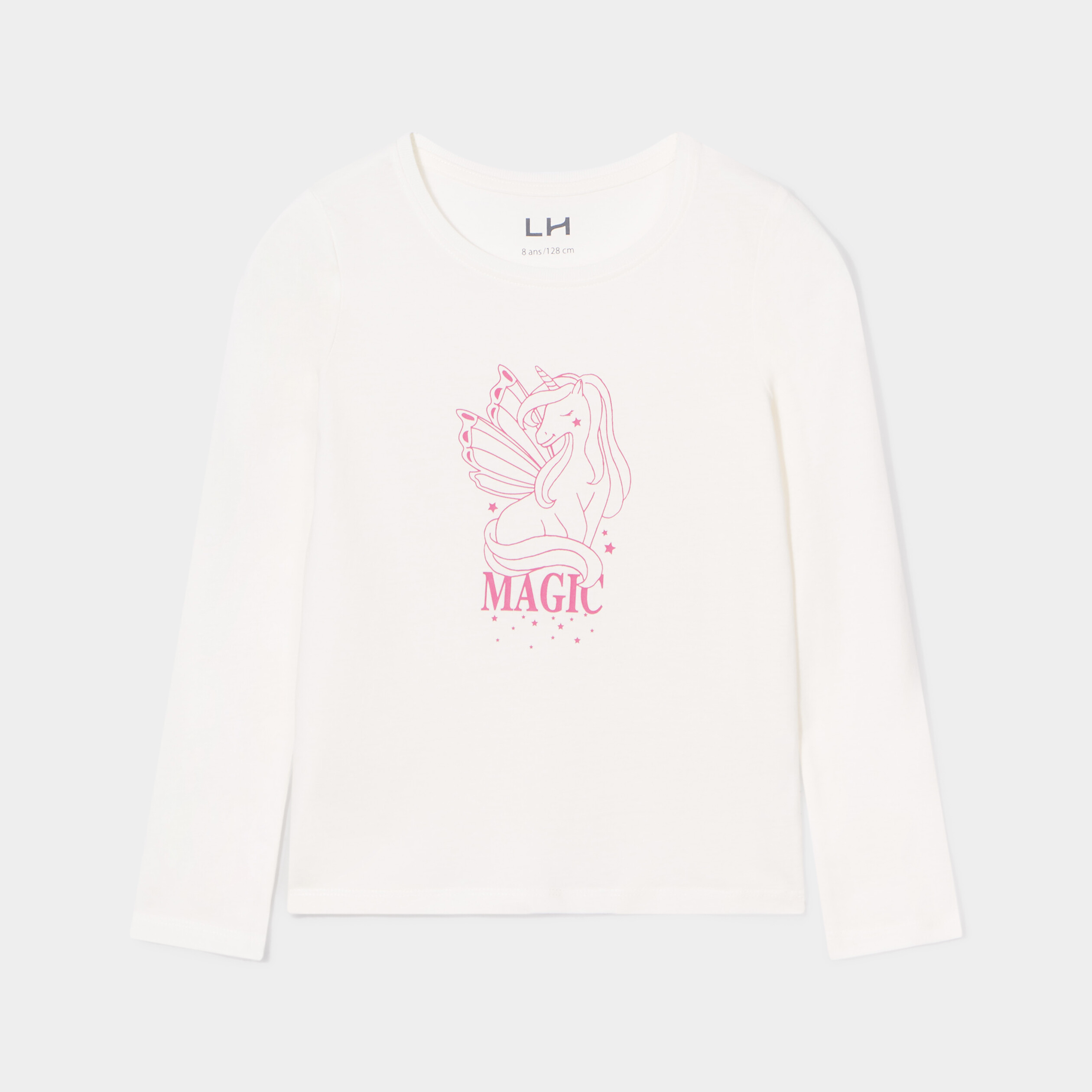 T-shirt col rond manches longues coton ivoire fille | La Halle