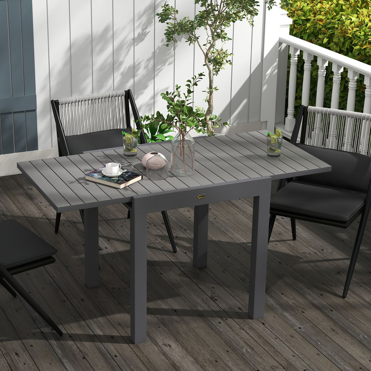 Outsunny Gartentisch Esstisch für 6 Personen Erweiterbarer Terrassentisch Grau