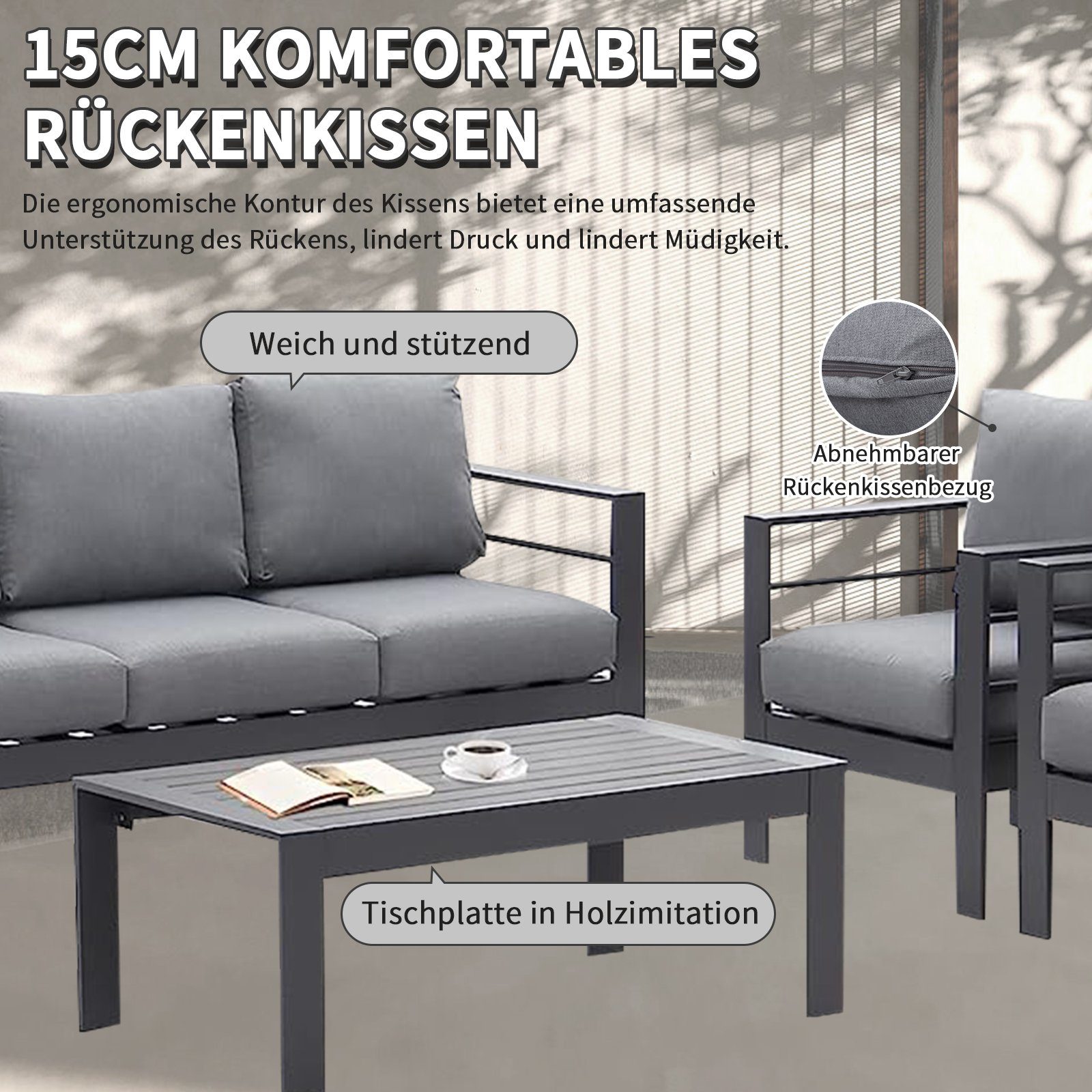 MeXo von GLP HOME Gartenlounge-Set Aluminium Sitzgruppe wetterfest Lounge Set für 5-7 Personen, (Gartenmöbel, Gartengarnitur mit Kissen), Essgruppe für Terrasse Balkon Garten Indoor Outdoor
