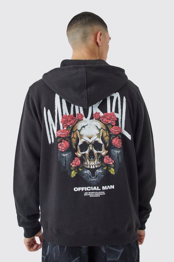 Hoodie mit Reißverschluss und Totenkopf-Print
