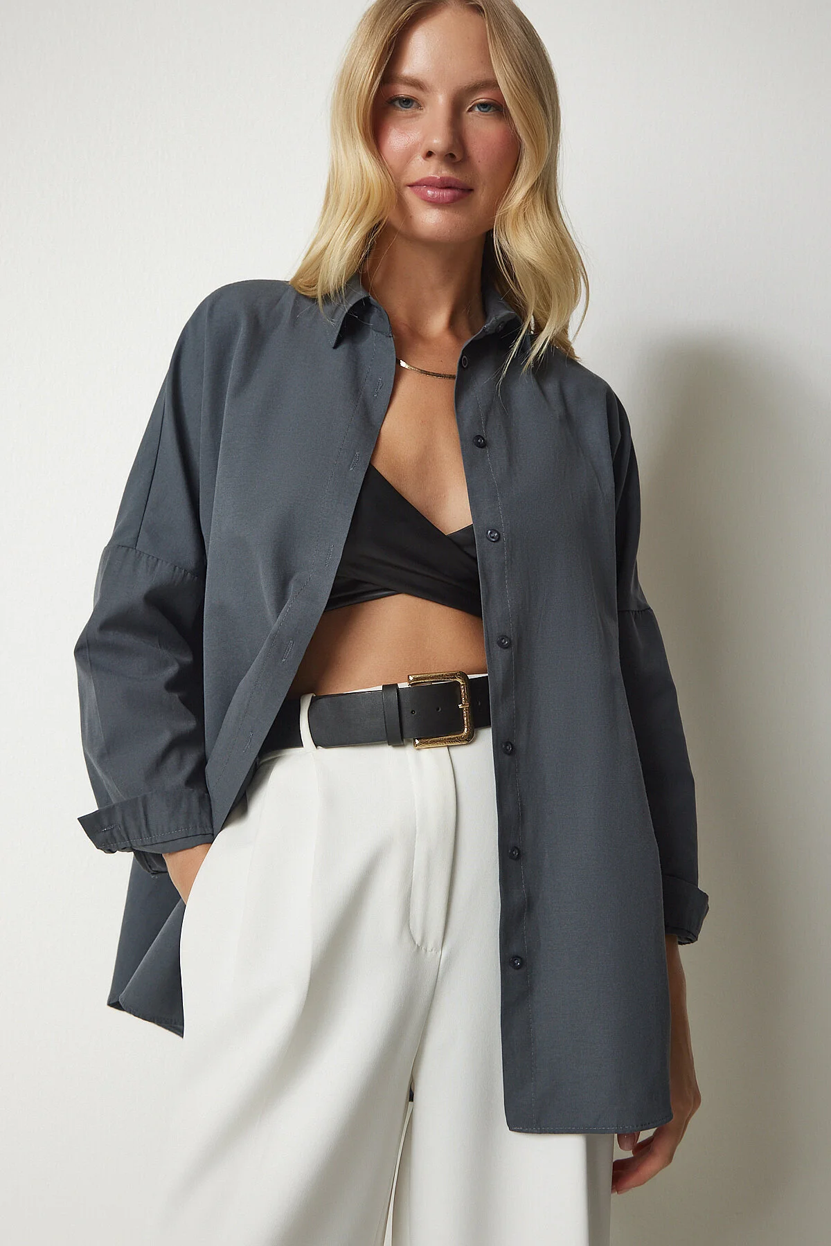 Happiness İstanbul  Hemd - Grau - Oversized