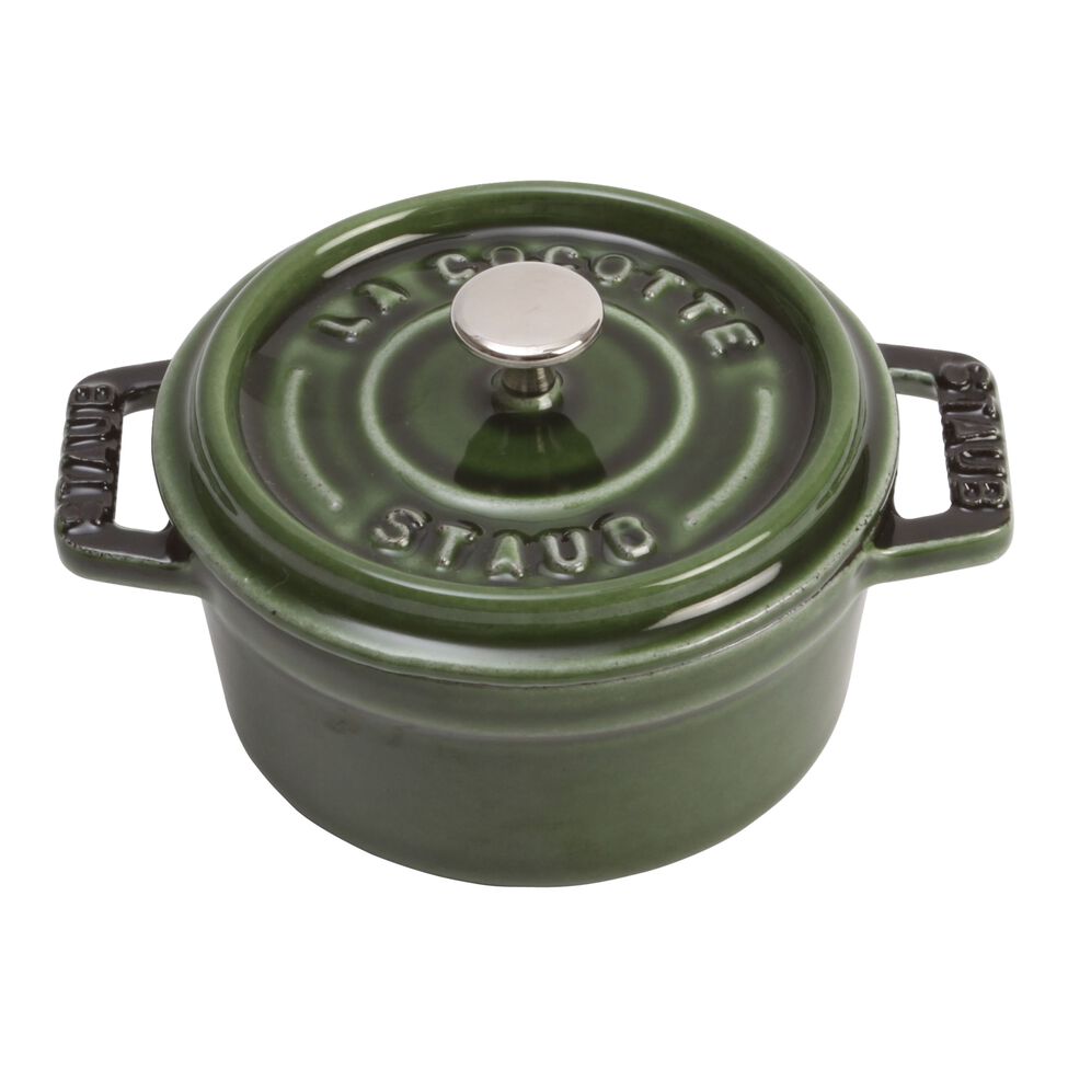 Mini Cocotte 10 cm, rund, Basilikum-Grün, Gusseisen