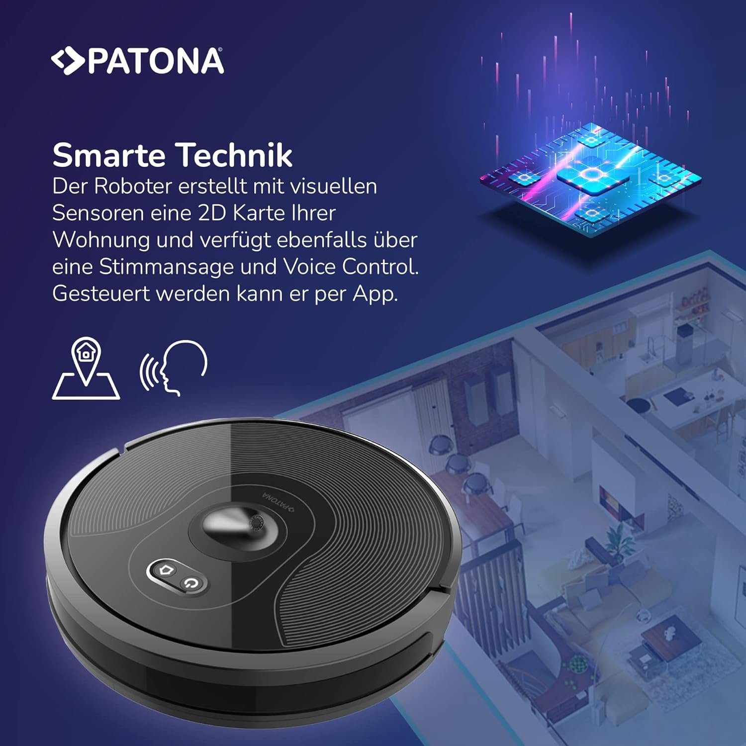 Patona Nass-Trocken-Saugroboter VM12 mit Wischfunktion Staubsauger 2 in 1 W-LAN APP Steuerung