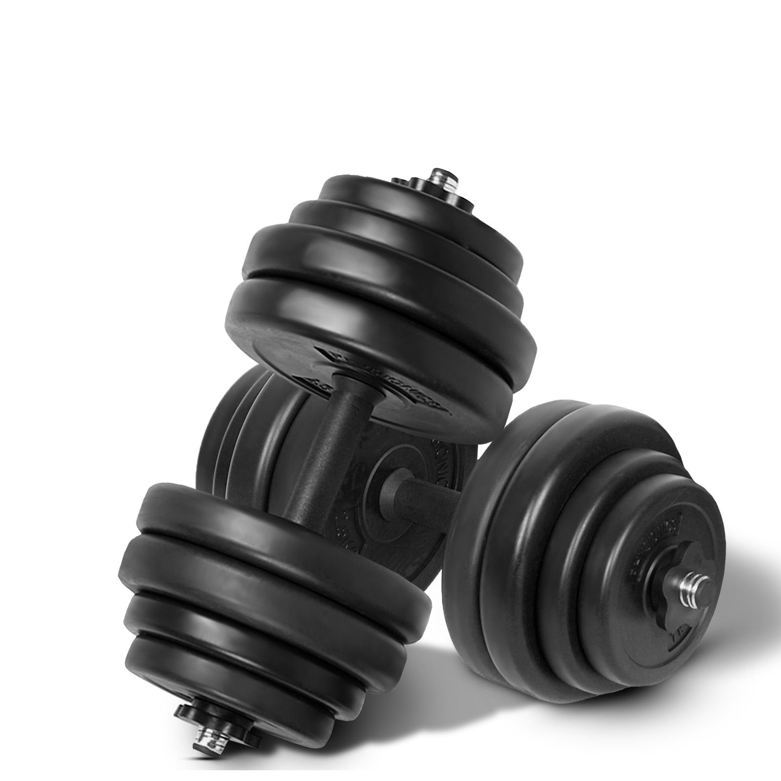 Physionics Hantel-Set Kurzhantel Set 30 kg (2 x 15 kg) - inkl. 16 Gewichte aus Kunststoff, 2 Hantelstangen und 4 Sternverschlüssen aus Plastik, Griff gerändelt aus Kunststoff, Ø 25mm - Hantelstangen, Kurzhanteln