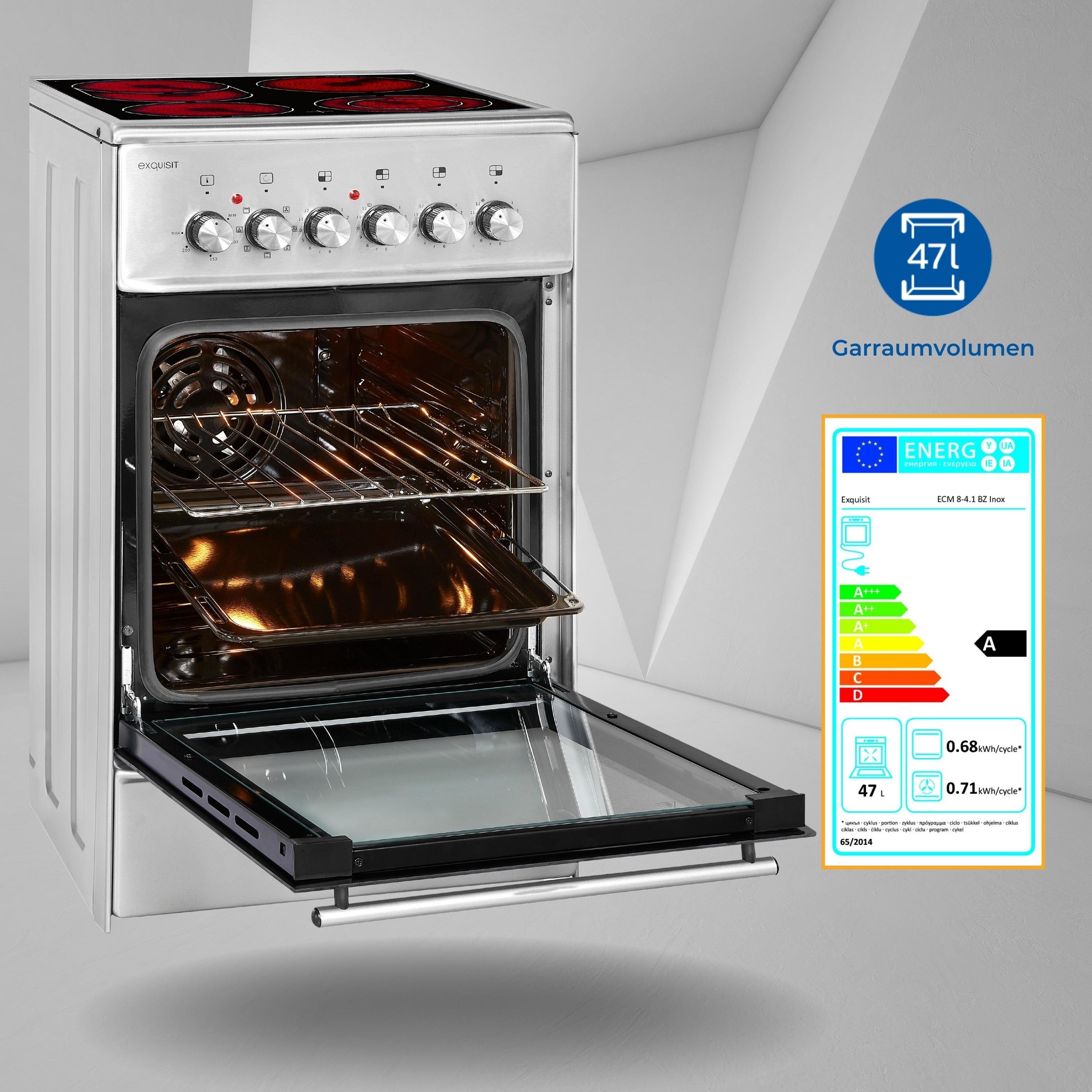 exquisit Elektro-Standherd ECM 8-4.1 BZ, Heißluft, 2-Kreisbräter & Bräterzone ideal für flexibles Kochen
