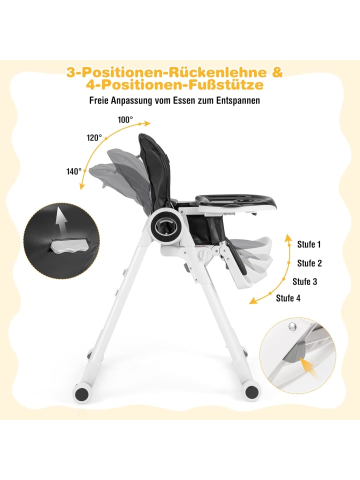 COSTWAY Hochstuhl in Schwarz günstig kaufen 58 cm