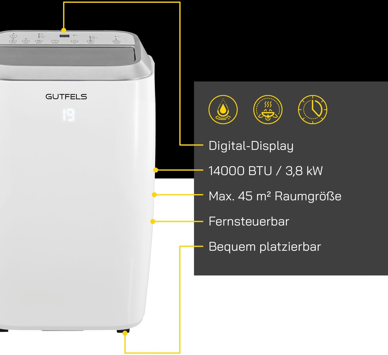 Gutfels 4-in-1-Klimagerät CM 81457 we, Luftkühlung - Entfeuchtung - Heizen, geeignet für 45 m² Räume