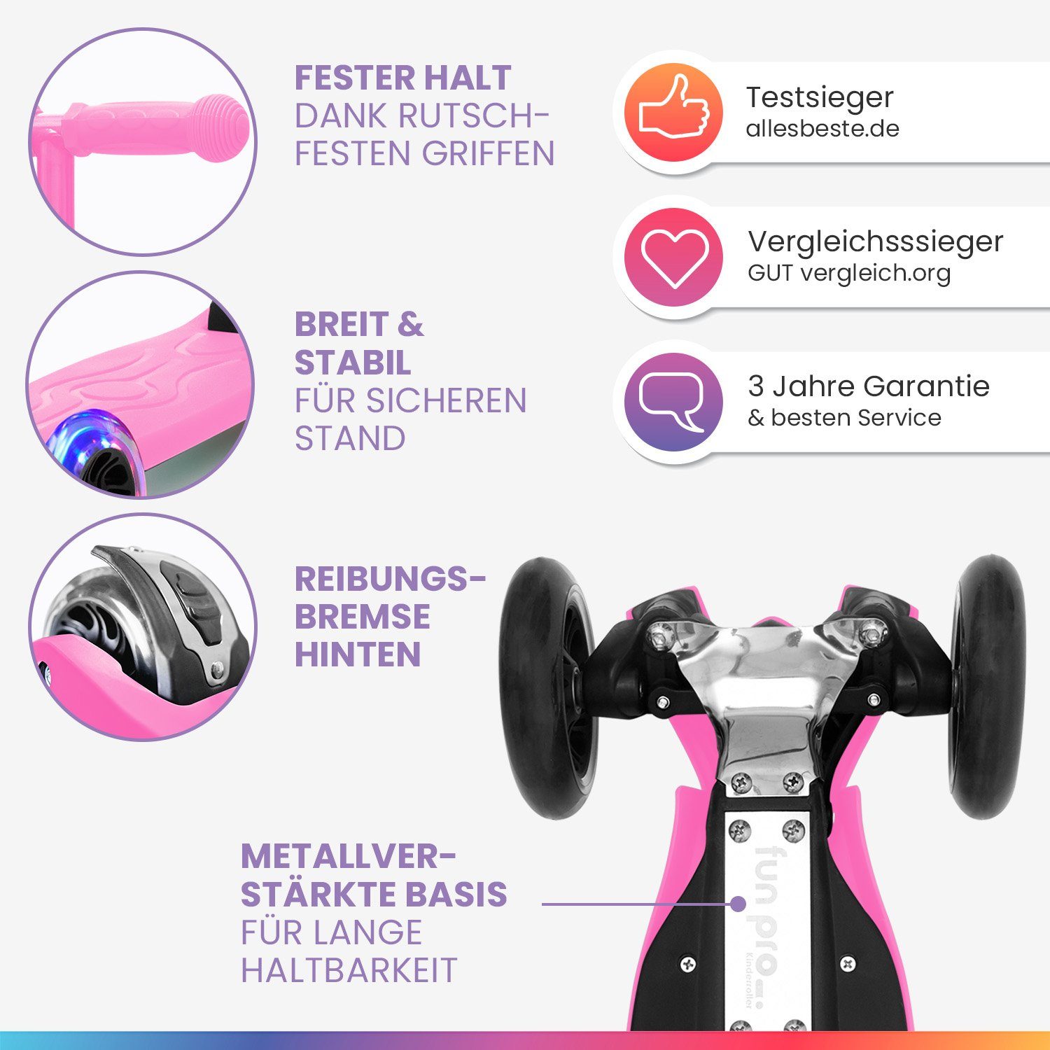 fun pro Cityroller fun pro TWO, Kick Scooter Roller Kinder - Stunt Tretroller Kinder klappbar