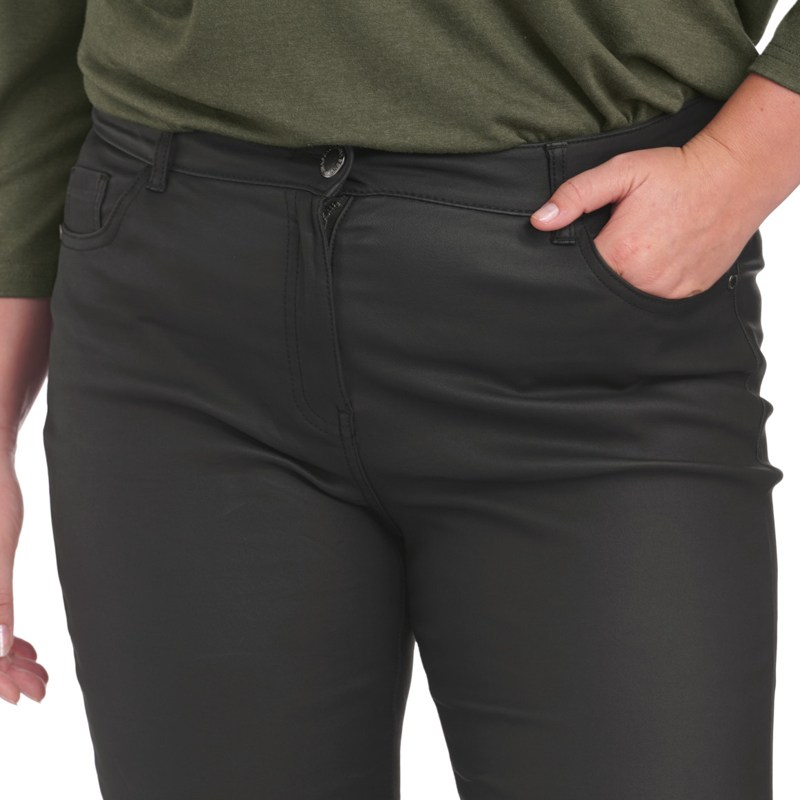 Damen Slim-Jeans in Leder-Optik