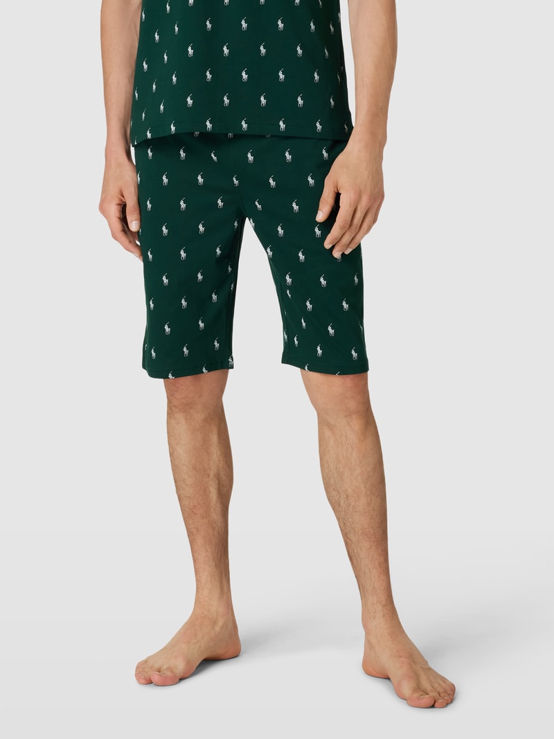 Slim Fit Sweatshorts mit Allover-Print Modell 'LIQUID in dunkelgrün