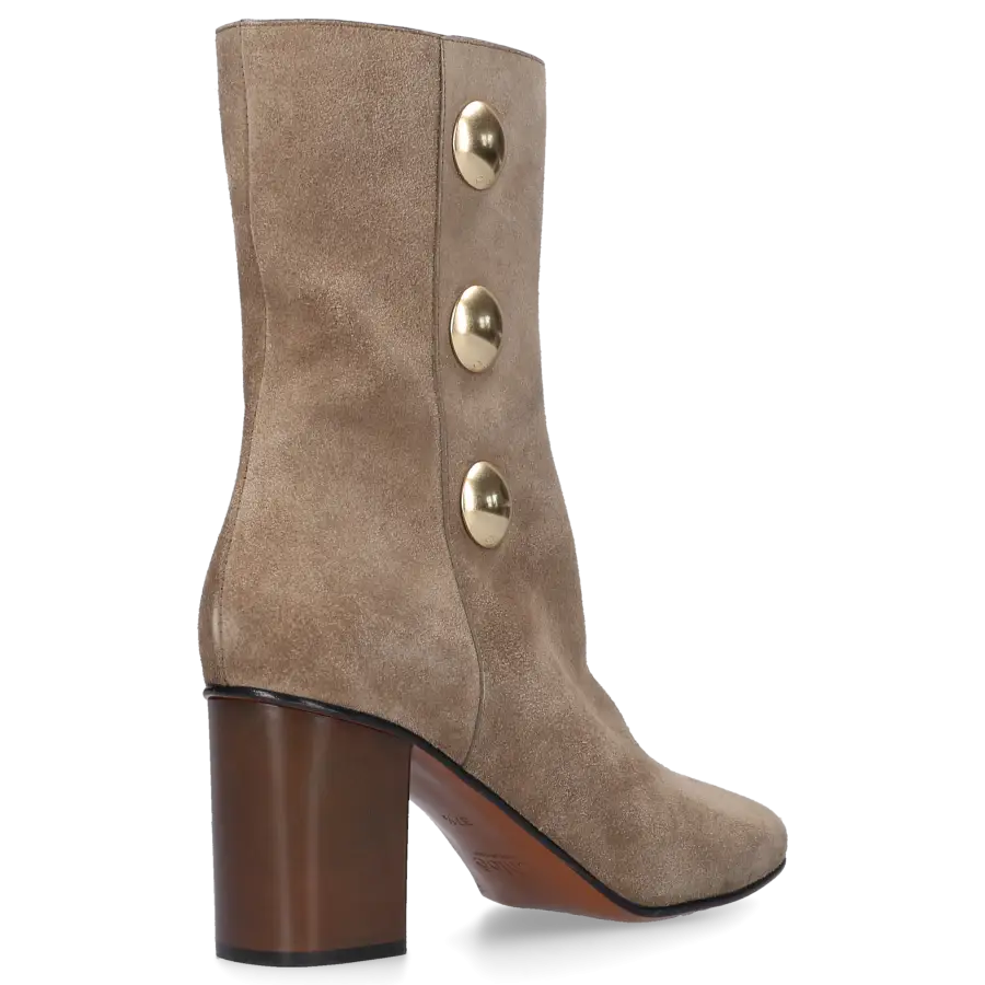 Chloé - Stiefeletten Kalbsleder Veloursleder Prägung Zierknopf olive - grau