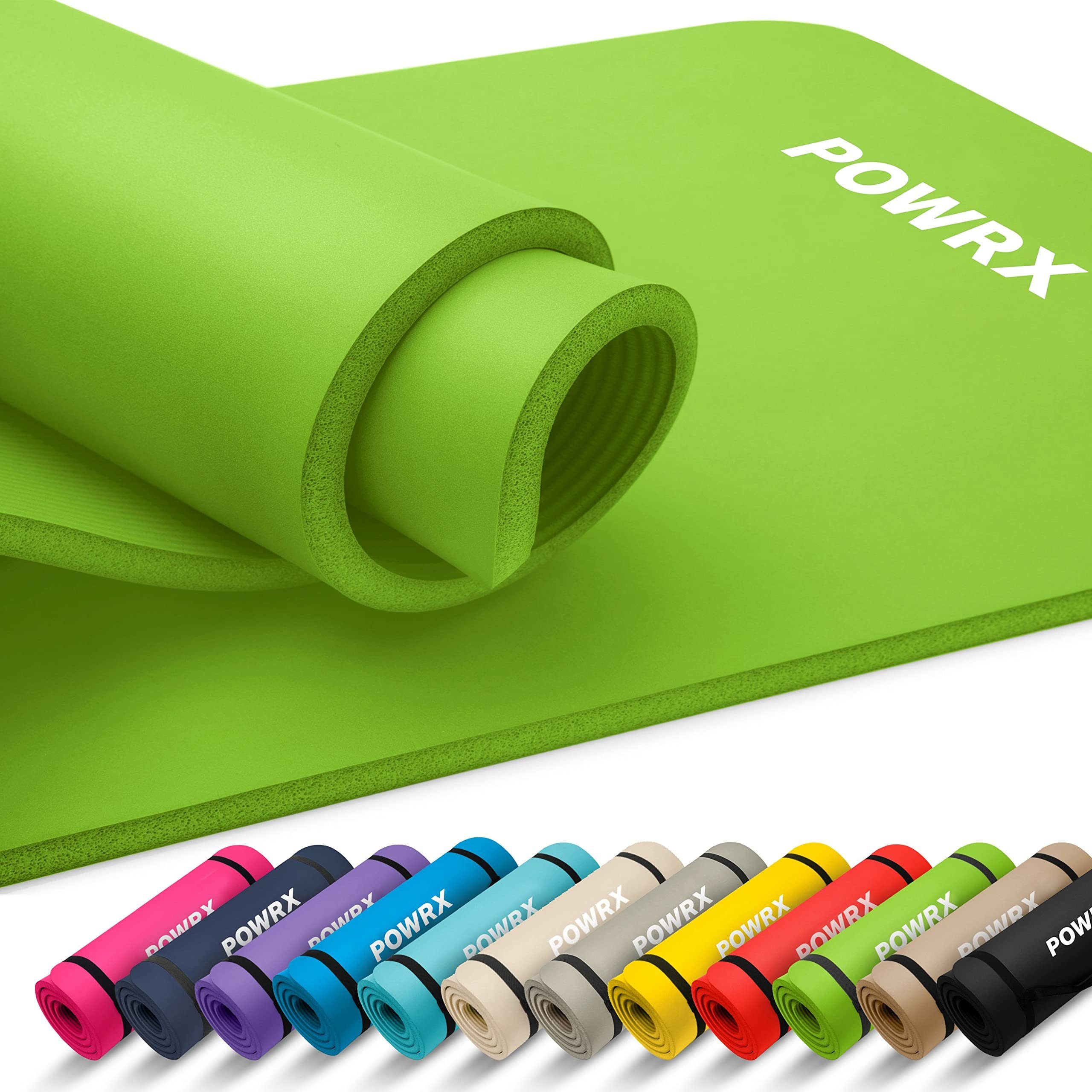 POWRX Yogamatte Gymnastikmatte inkl. Trageband + Tasche + GRATIS E-Book, Grn 190 X 60 X 1.5 Cm