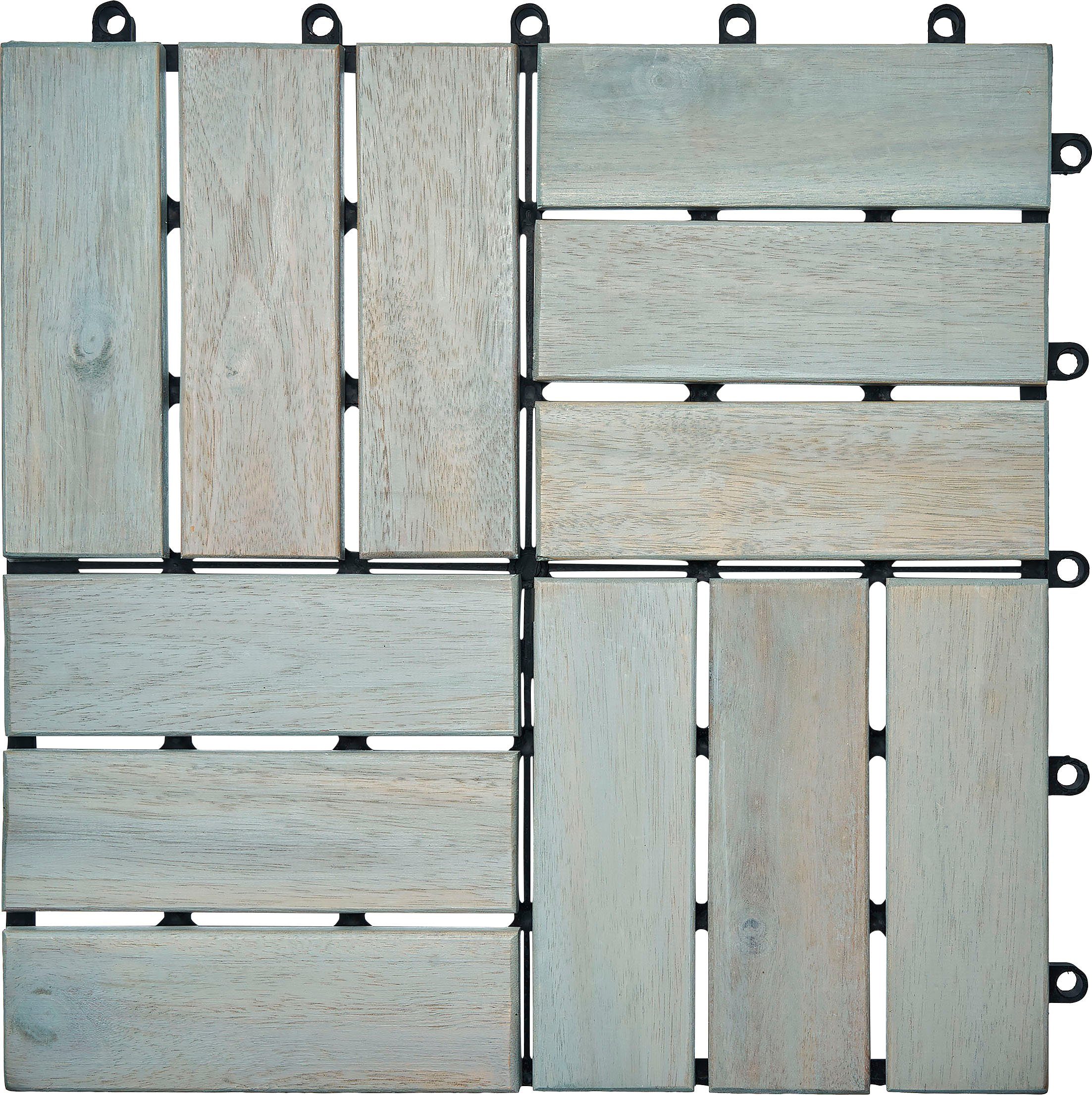 Gartenfreude Holzfliesen, Set, 10 St., 0,9 m², Akazienholz, wetterfest, mit Klickfunktion