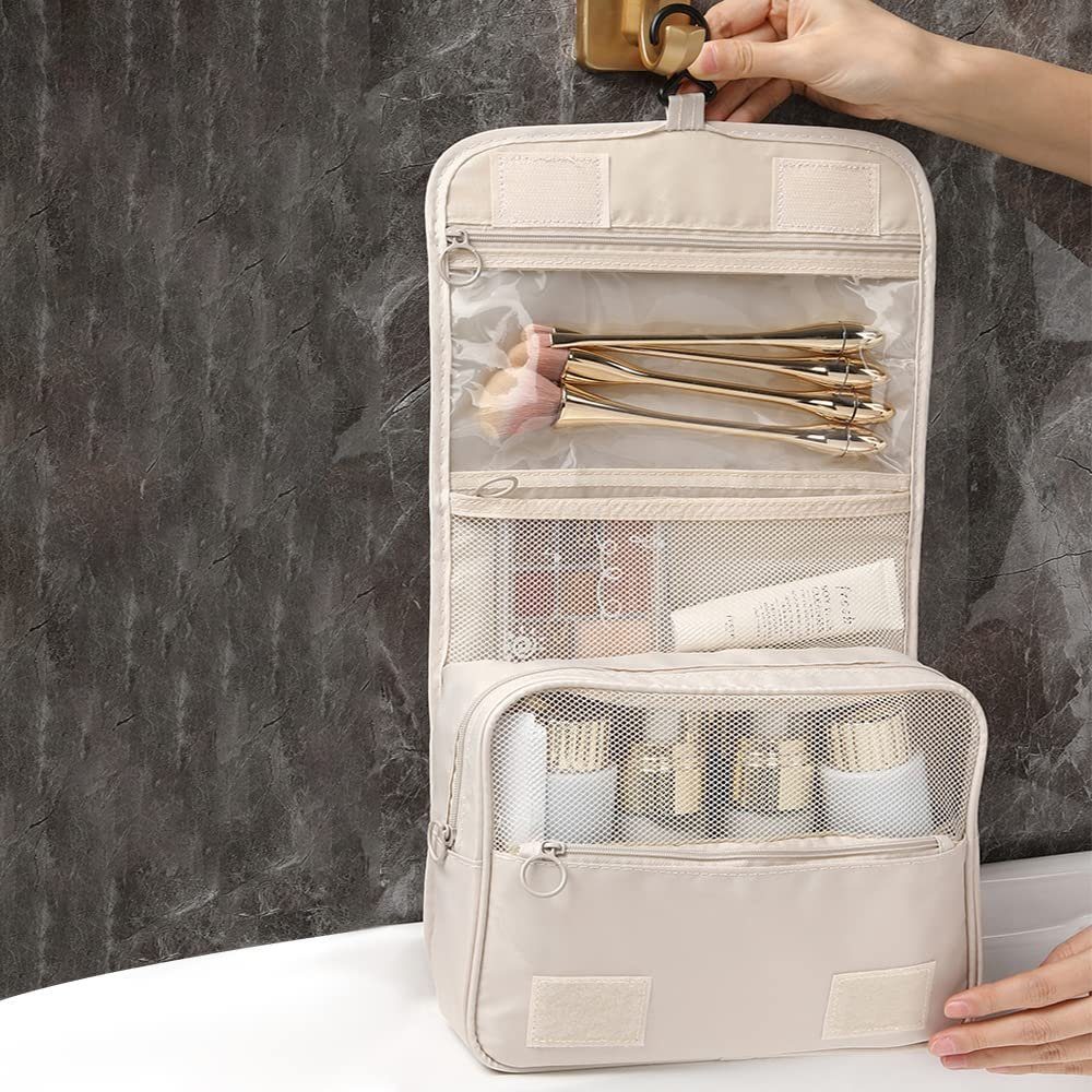 Blusmart Kosmetiktasche Reise-Kulturbeutel zum Aufhängen (Wasserdichte tragbare Damen-Kosmetiktasche, 1-tlg., Faltbare Kosmetiktasche mit großem Fassungsvermögen), Mit 4 Fächern und 1 stabilen Haken