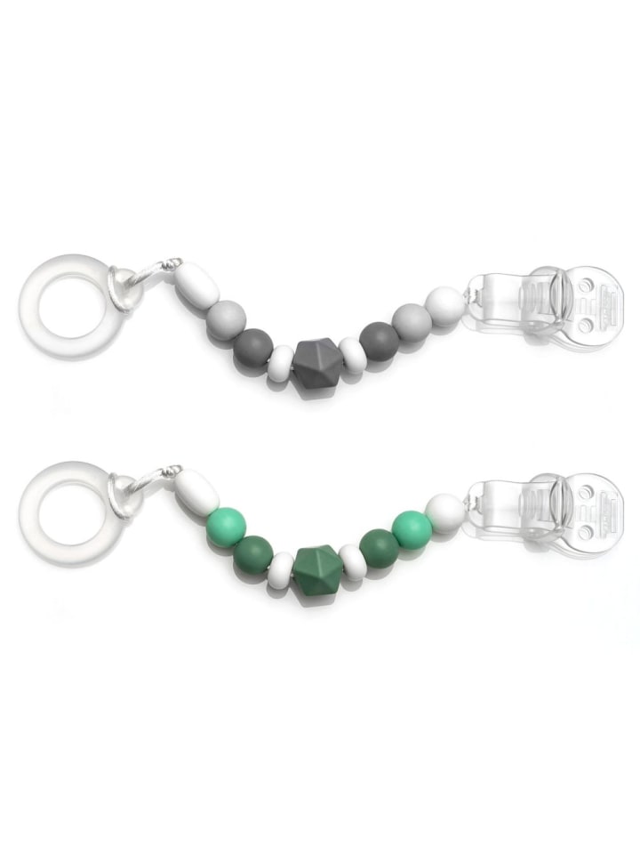 MiaMia Schnullerkette mit Silikon-Perlen & Gummiring inkl. in gruen,grau günstig kaufen onesize