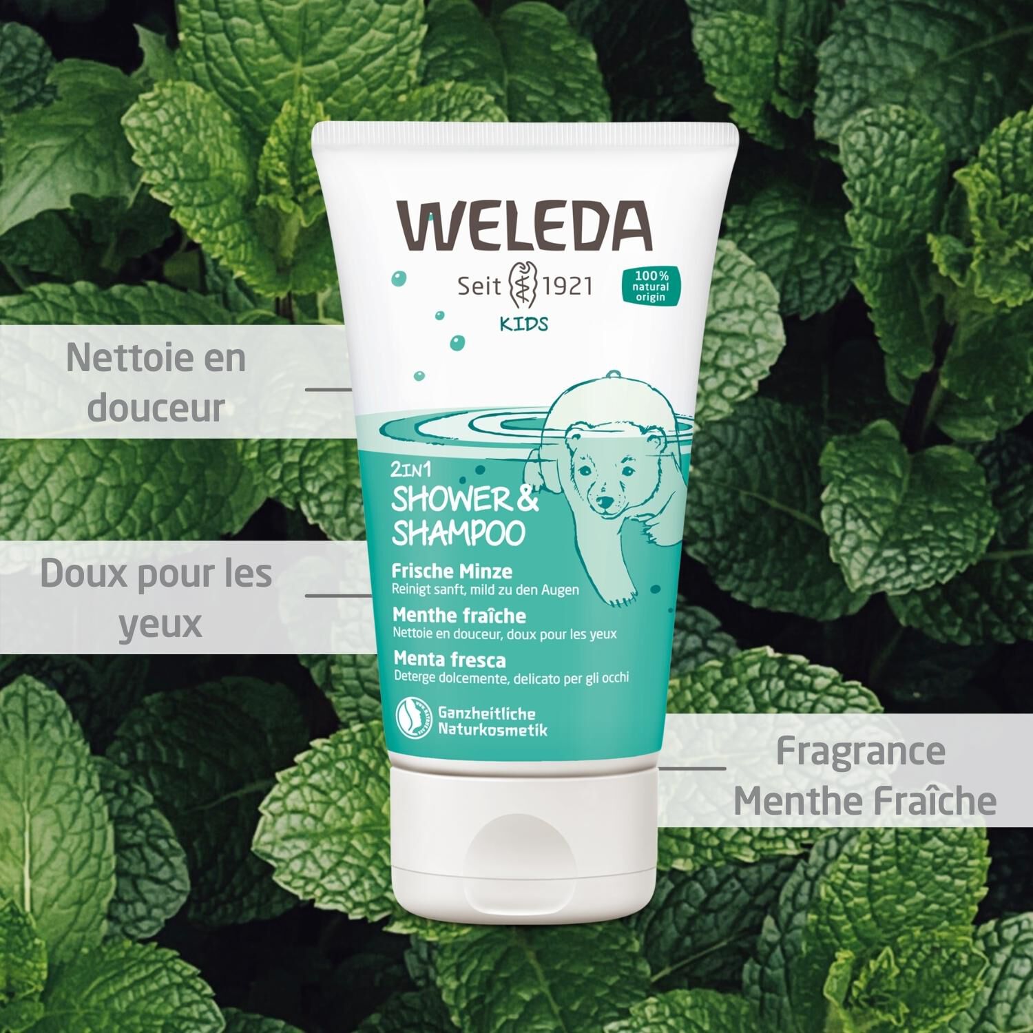 Weleda Menthe Fraîche Kids Crème de Douche 2en1 - Corps et Cheveux pour Enfant - 150 ml