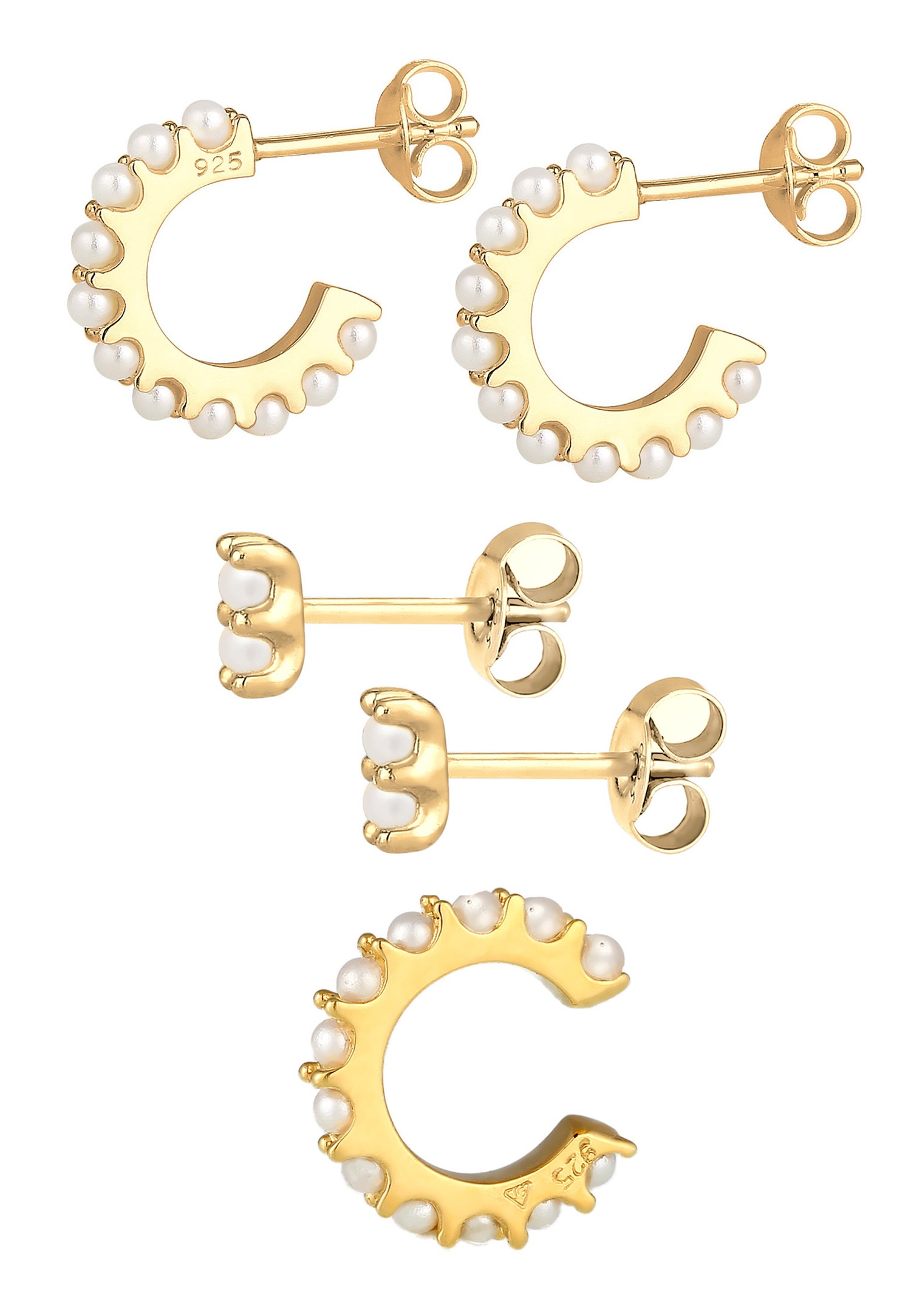 Orecchini a clip Elli Creoles con perle sintetiche, da donna - Argento 925/1000