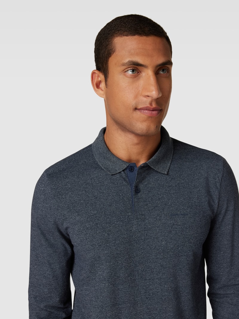 Longsleeve mit Polokragen und kurzer Knopfleiste in marineblau