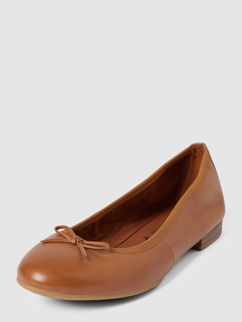 Ballerinas aus Leder mit Zierschleife Modell 'BASIC' in cognac