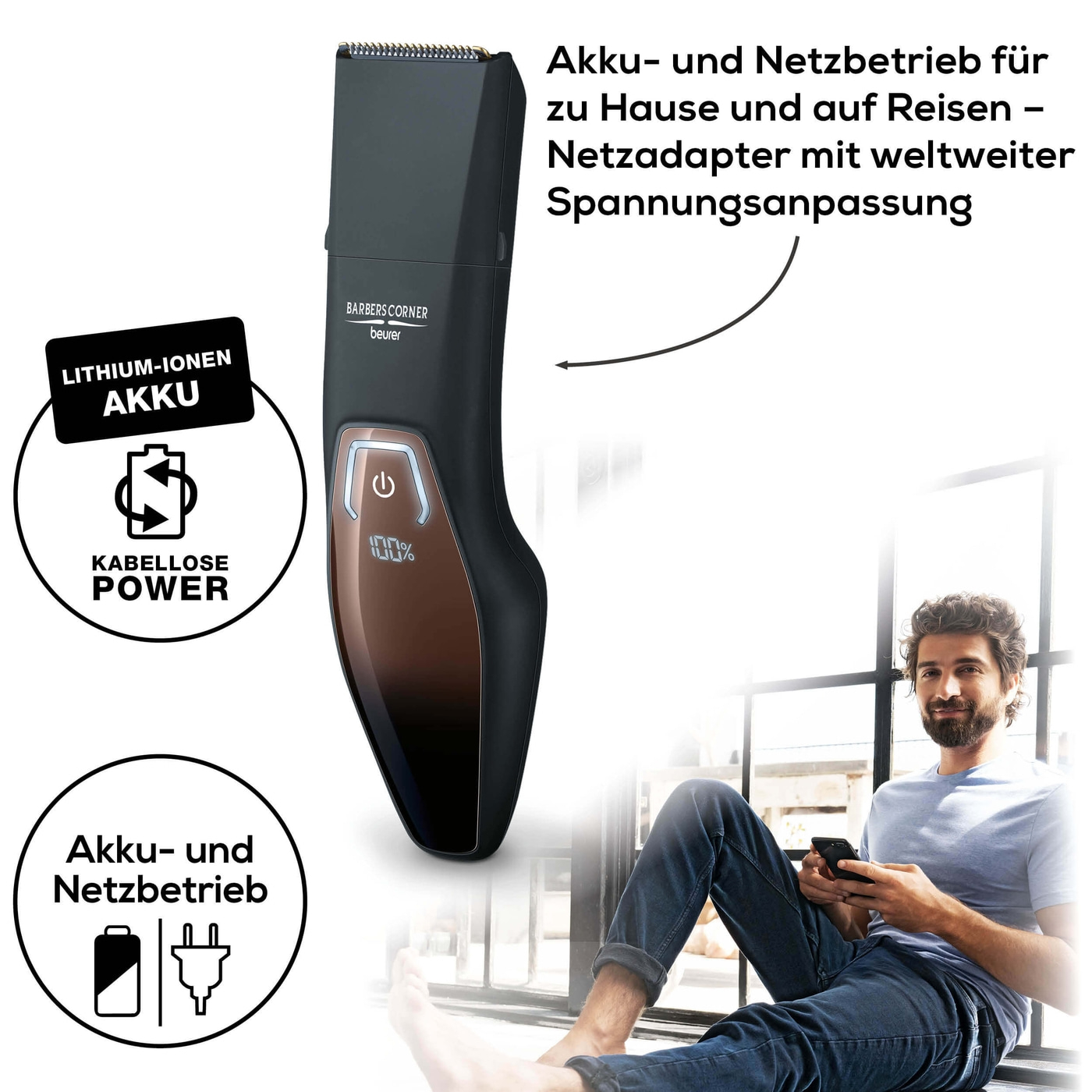 Beurer HR 4000 Bartstyler-Bartschneider mit 4 Aufsätzen für individuelles Styling & Spannungsanpassung